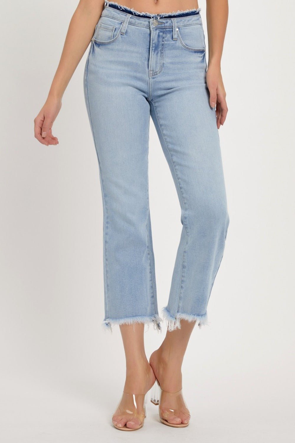 RISEN Full Size High Rise Raw Edge Crop Jeans - Jeans - Light - Bella Bourget