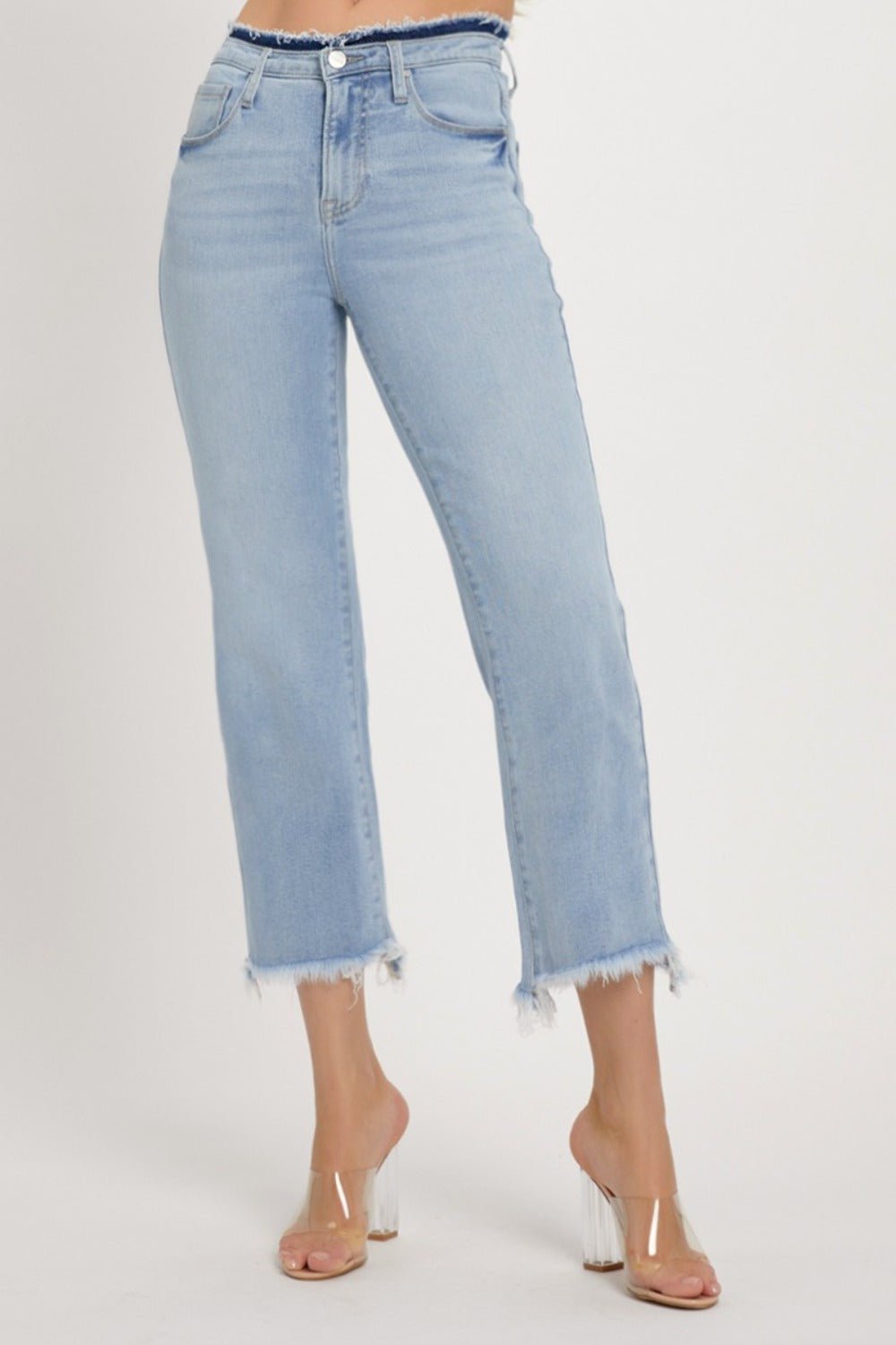 RISEN Full Size High Rise Raw Edge Crop Jeans - Jeans - Light - Bella Bourget