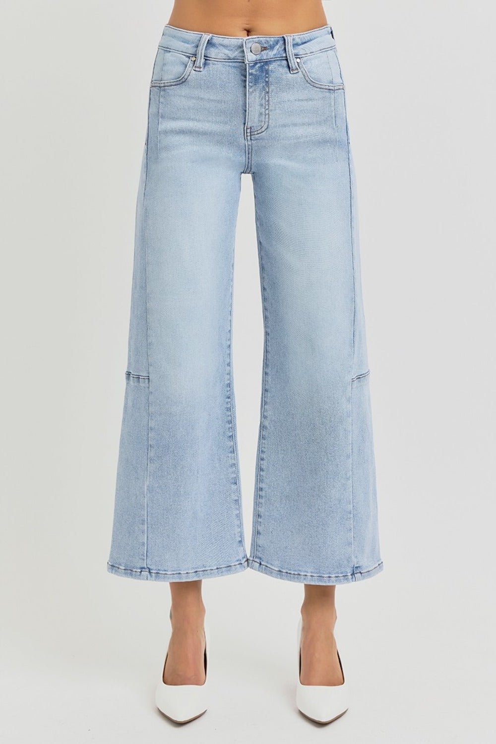 RISEN Full Size High Rise Seamed Detail Wide Leg Crop Jeans - Jeans - Light - Bella Bourget