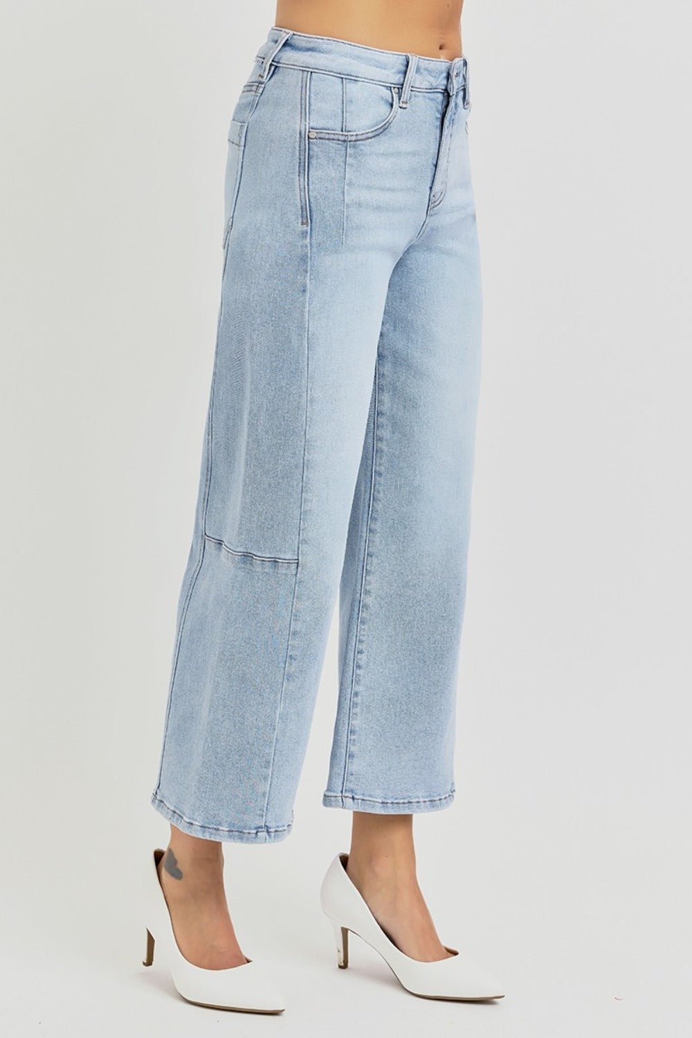 RISEN Full Size High Rise Seamed Detail Wide Leg Crop Jeans - Jeans - Light - Bella Bourget