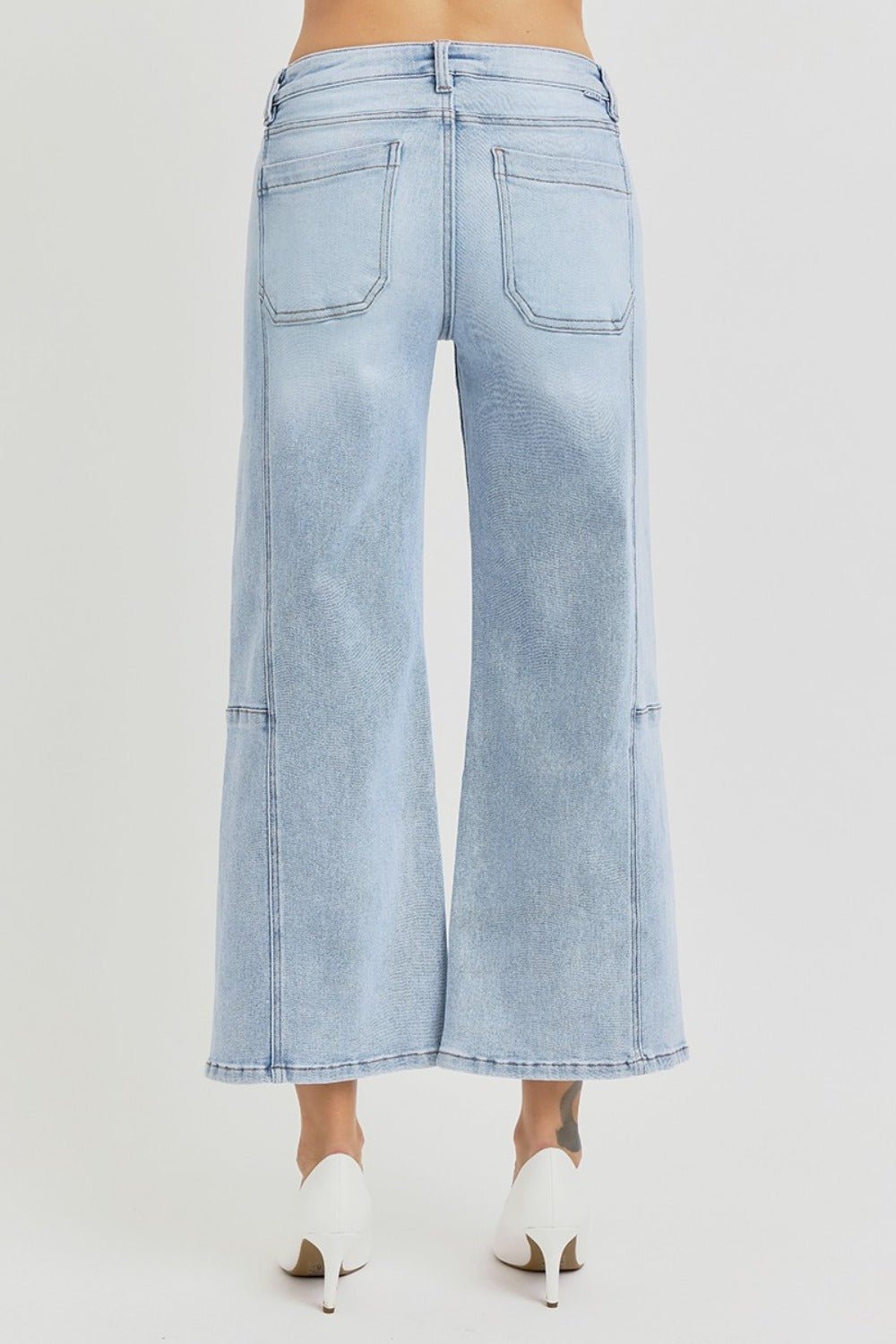 RISEN Full Size High Rise Seamed Detail Wide Leg Crop Jeans - Jeans - Light - Bella Bourget