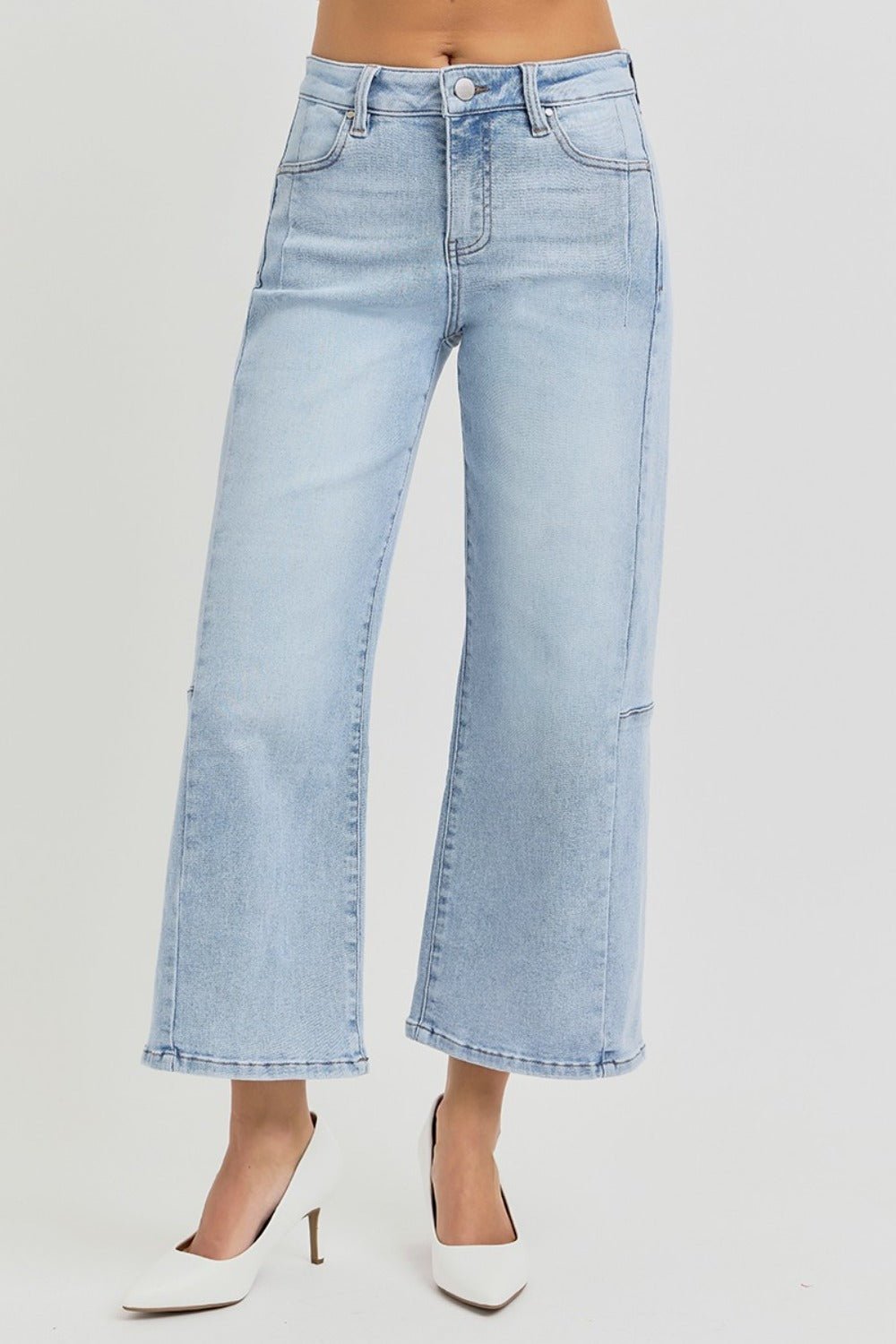 RISEN Full Size High Rise Seamed Detail Wide Leg Crop Jeans - Jeans - Light - Bella Bourget