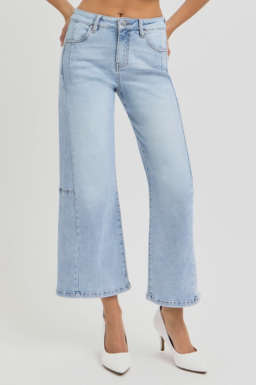 RISEN Full Size High Rise Seamed Detail Wide Leg Crop Jeans - Jeans - Light - Bella Bourget