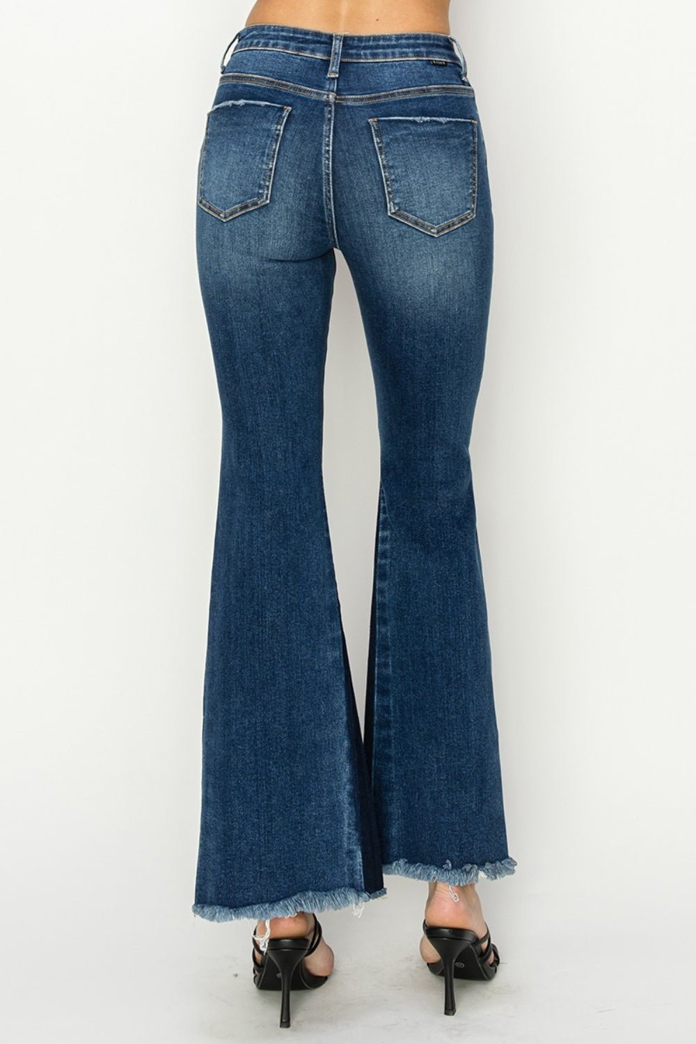 RISEN Full Size High Rise Side Shadow Seam Detail Slit Flare Jeans - Jeans - Dark - Bella Bourget