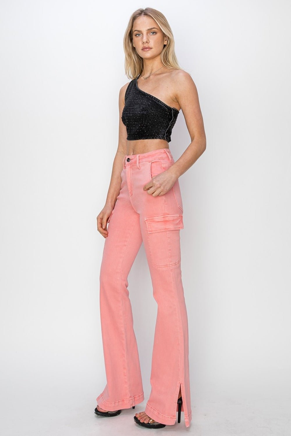 RISEN Full Size High Rise Side Slit Cargo Bootcut Jeans - Jeans - Flamingo - Bella Bourget