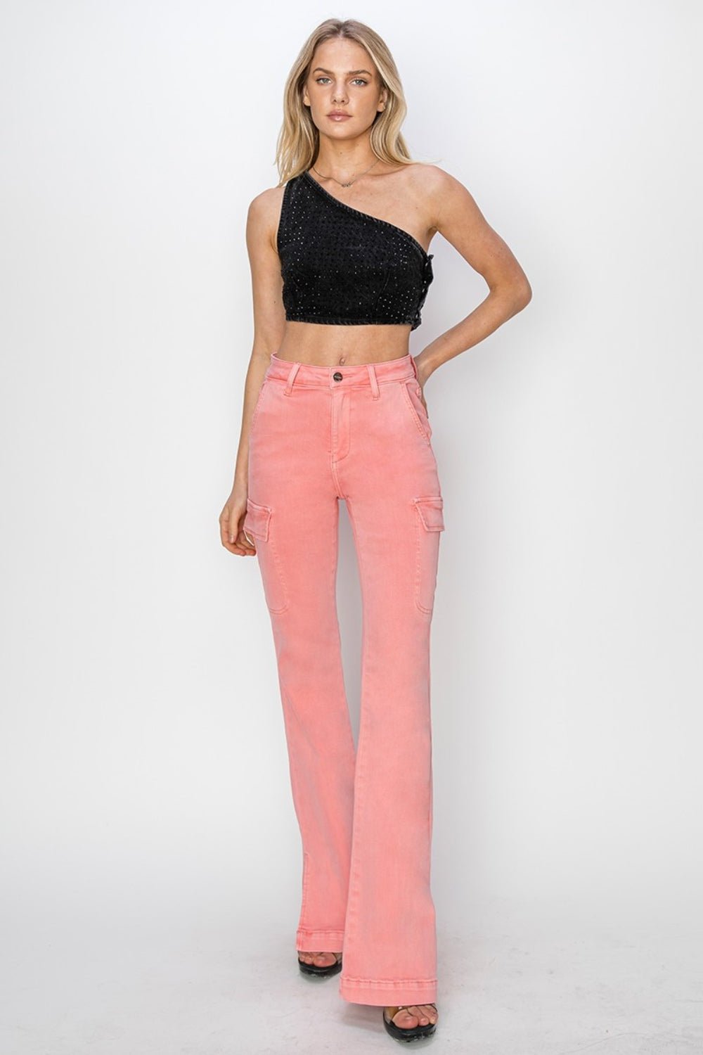 RISEN Full Size High Rise Side Slit Cargo Bootcut Jeans - Jeans - Flamingo - Bella Bourget