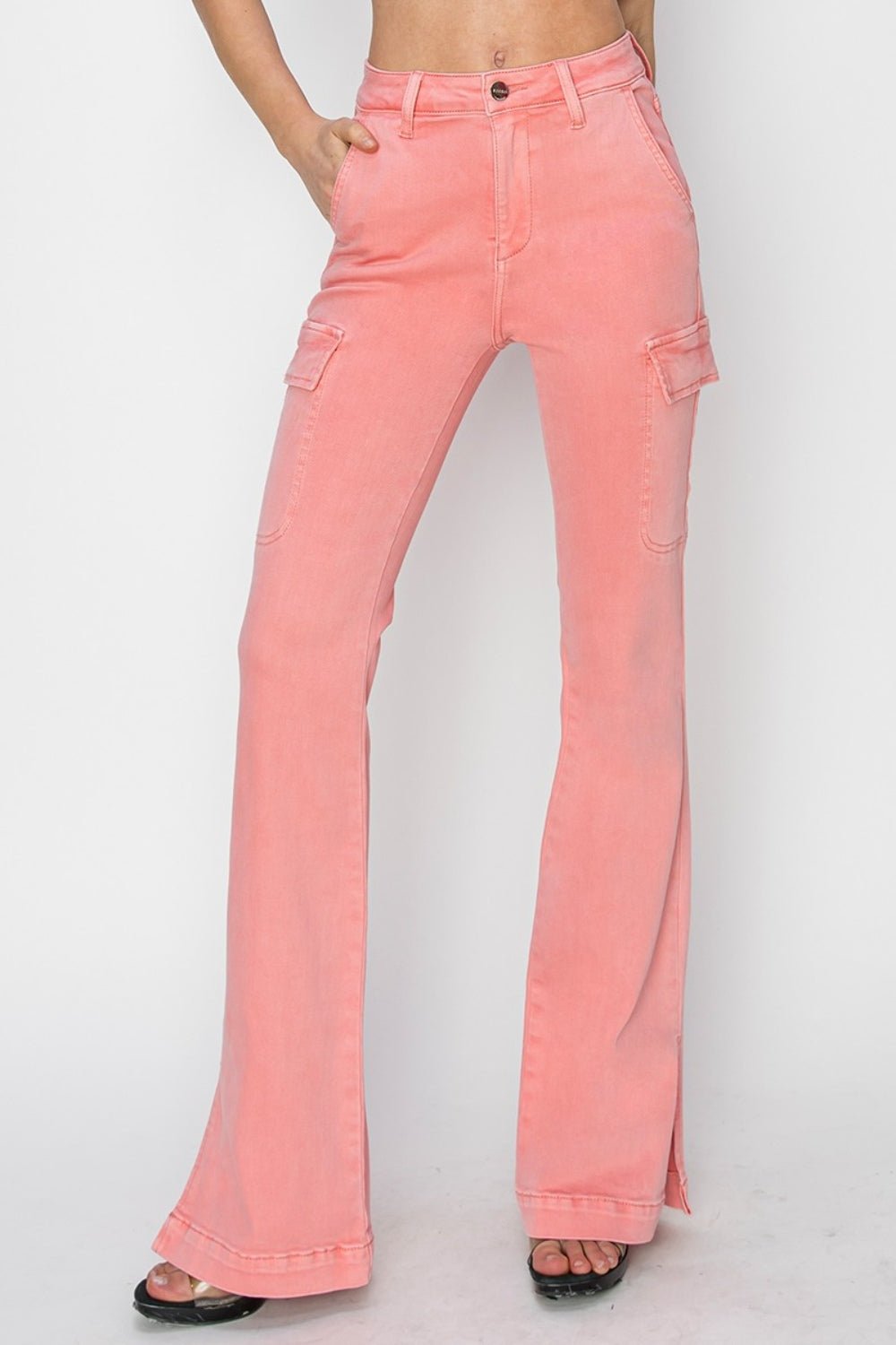 RISEN Full Size High Rise Side Slit Cargo Bootcut Jeans - Jeans - Flamingo - Bella Bourget