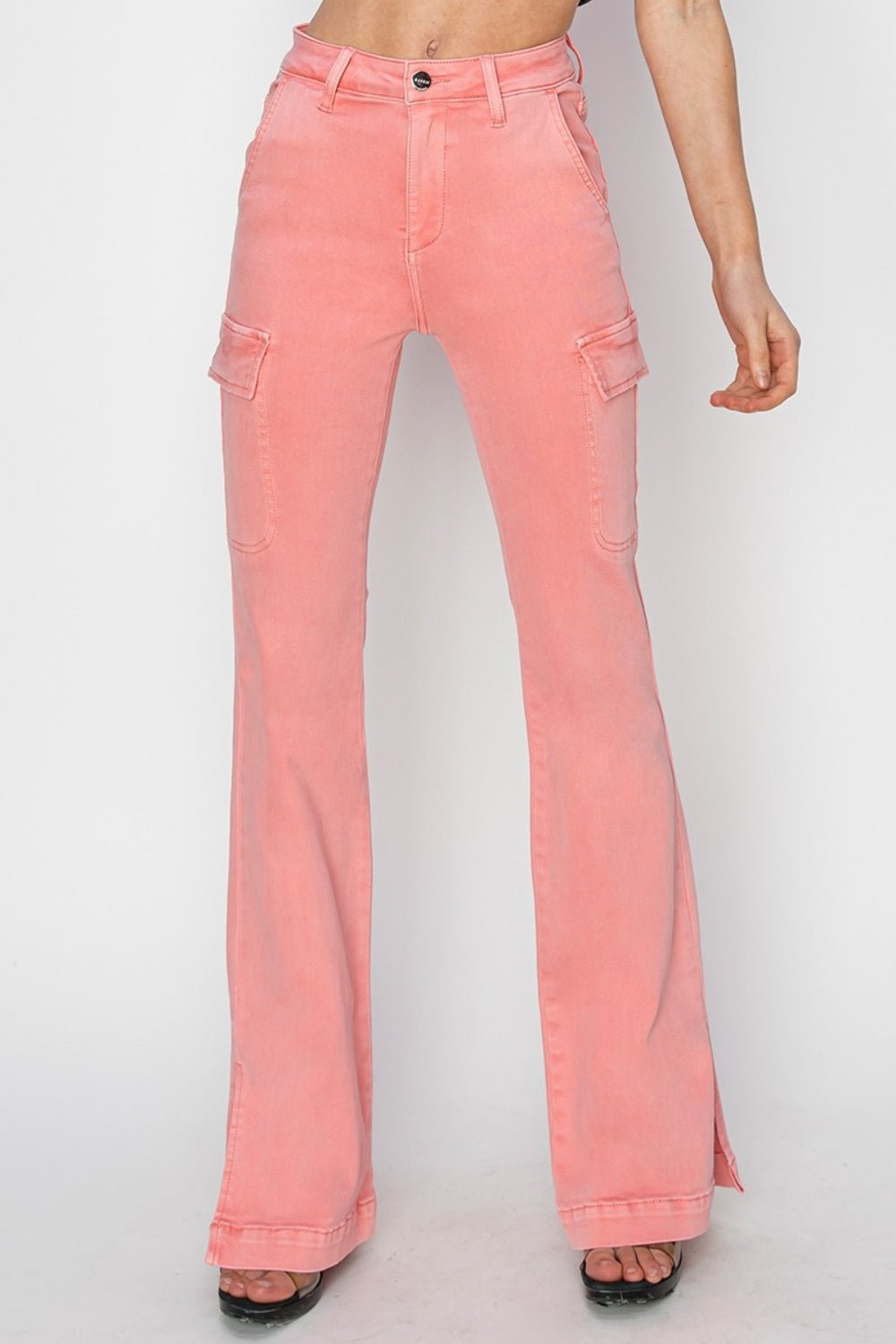 RISEN Full Size High Rise Side Slit Cargo Bootcut Jeans - Jeans - Flamingo - Bella Bourget