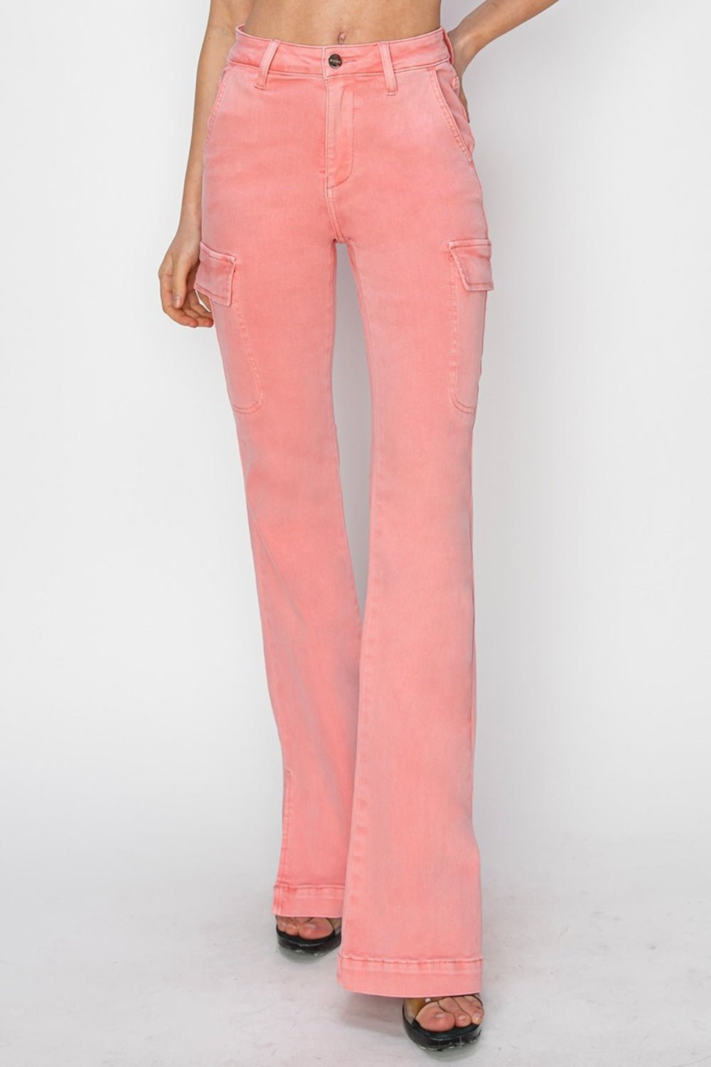 RISEN Full Size High Rise Side Slit Cargo Bootcut Jeans - Jeans - Flamingo - Bella Bourget