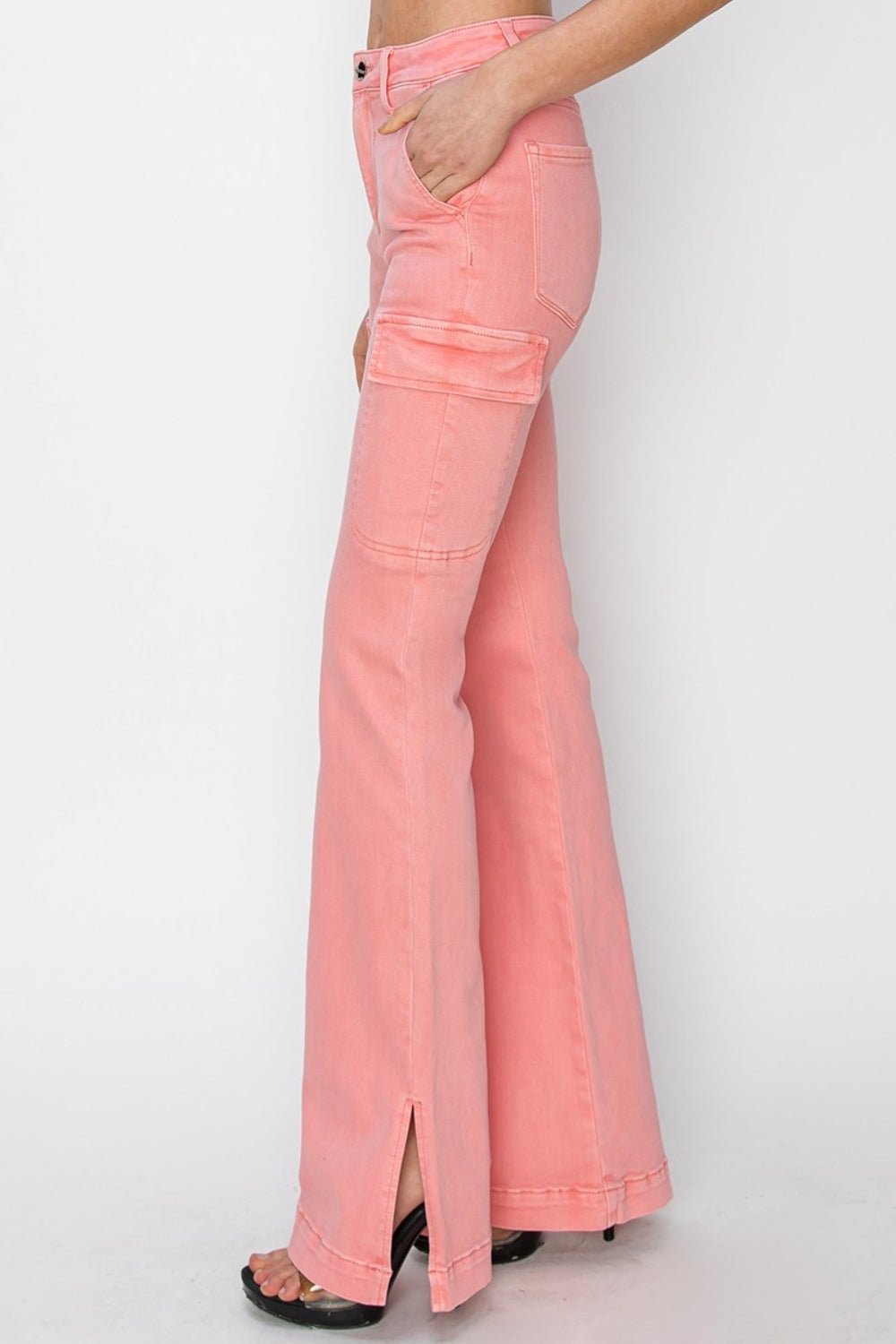 RISEN Full Size High Rise Side Slit Cargo Bootcut Jeans - Jeans - Flamingo - Bella Bourget