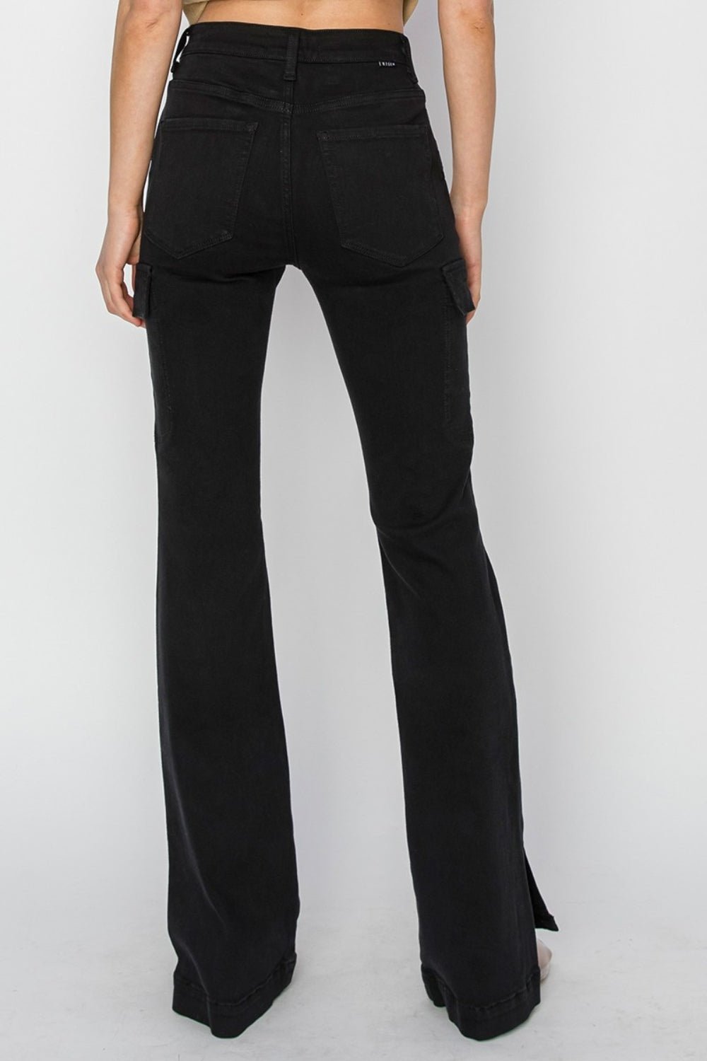 RISEN Full Size High Rise Side Slit Cargo Bootcut Jeans - Jeans - Black - Bella Bourget