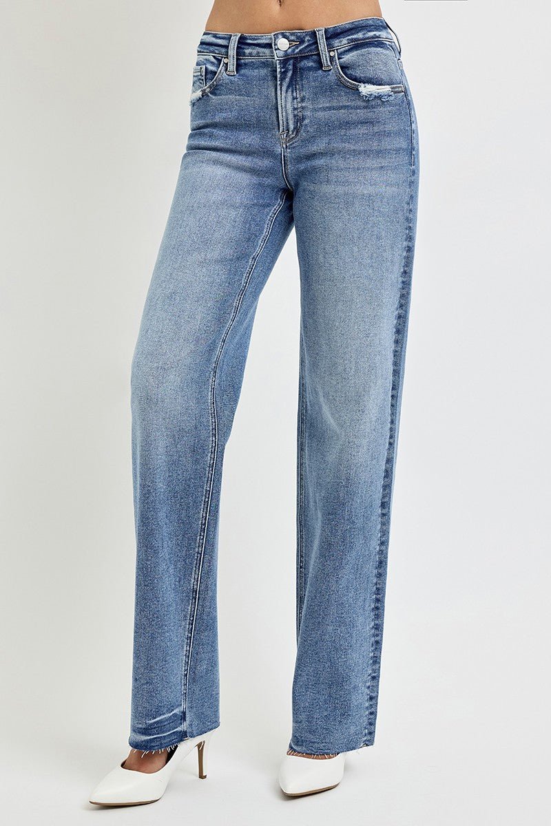 RISEN Full Size High Rise Straight Leg Jeans with Pockets - Jeans - Medium - Bella Bourget