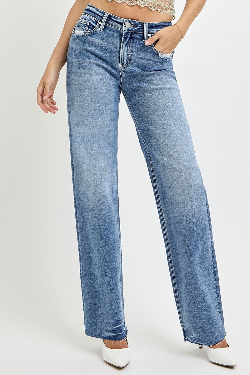 RISEN Full Size High Rise Straight Leg Jeans with Pockets - Jeans - Medium - Bella Bourget