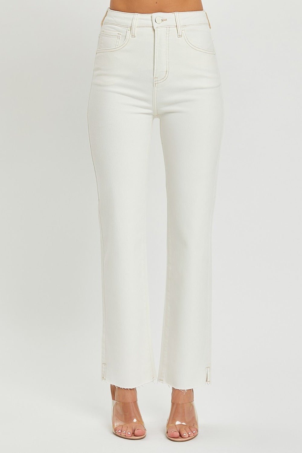 RISEN Full Size High Rise Tummy Control Straight Jeans - Jeans - Cream - Bella Bourget