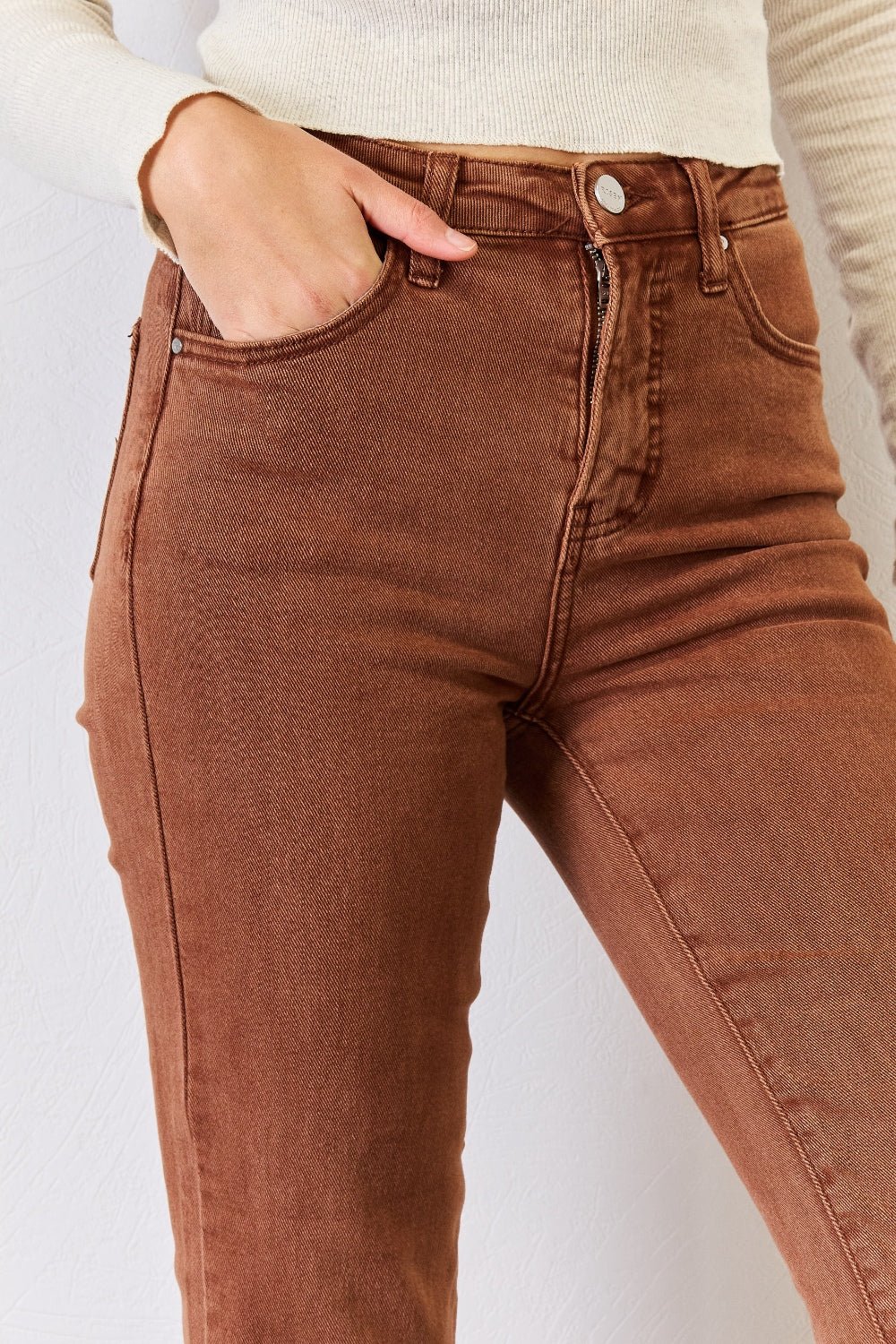 RISEN Full Size High Rise Tummy Control Straight Jeans - Jeans - Espresso - Bella Bourget