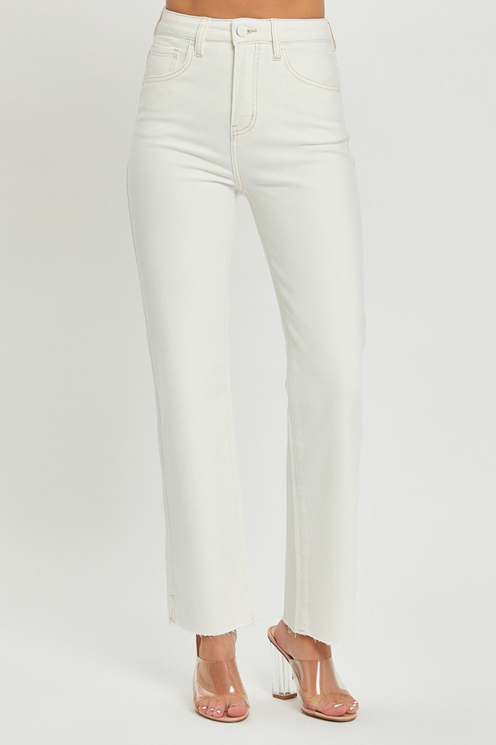 RISEN Full Size High Rise Tummy Control Straight Jeans - Jeans - Cream - Bella Bourget