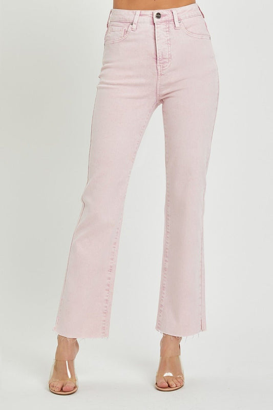 RISEN Full Size High Rise Tummy Control Straight Jeans - Jeans - Acid Pink - Bella Bourget