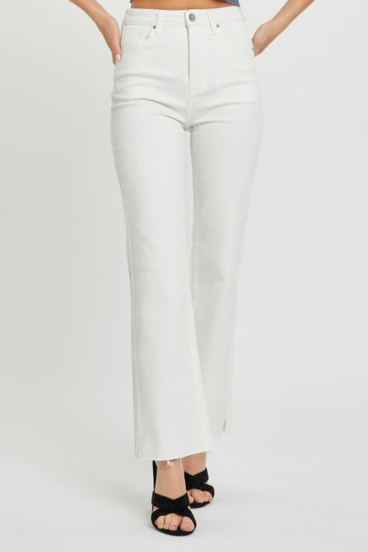 RISEN Full Size High Rise Tummy Control Straight Jeans - Jeans - White - Bella Bourget