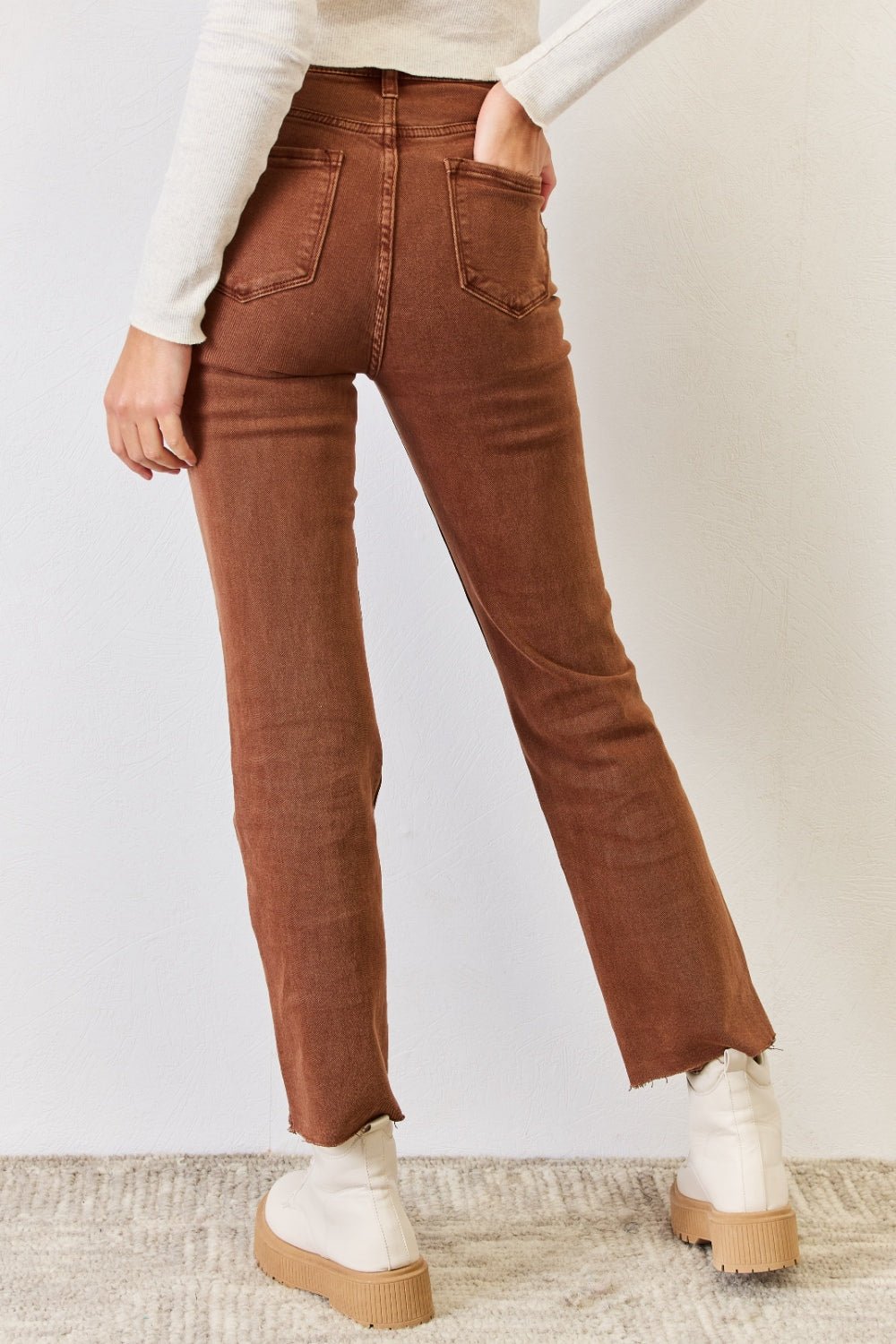 RISEN Full Size High Rise Tummy Control Straight Jeans - Jeans - Espresso - Bella Bourget