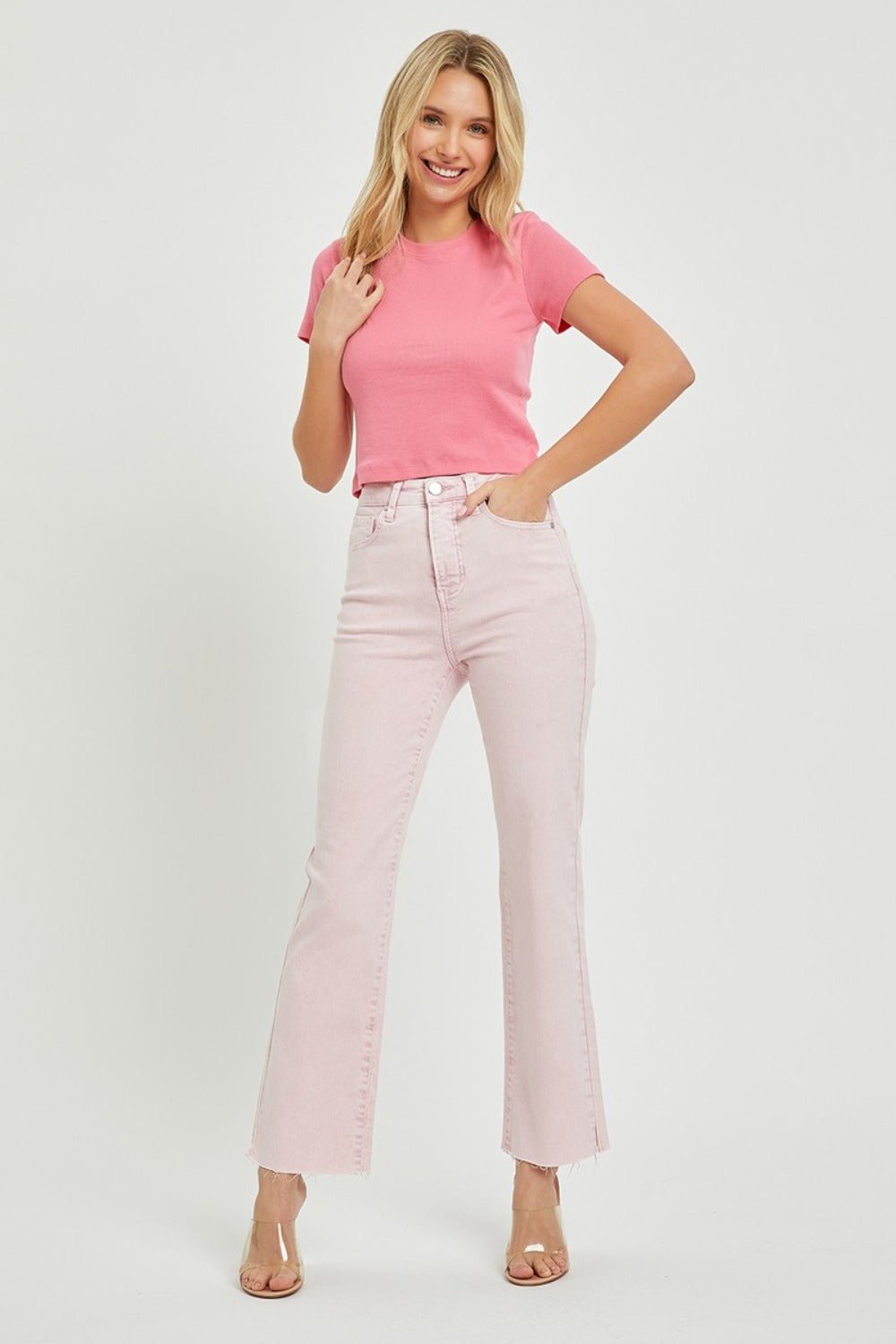 RISEN Full Size High Rise Tummy Control Straight Jeans - Jeans - Acid Pink - Bella Bourget