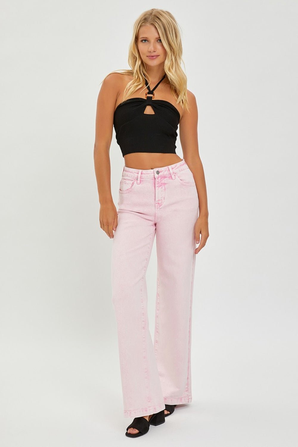 RISEN Full Size High Rise Tummy Control Wide Leg Jeans - jeans - Acid Pink - Bella Bourget