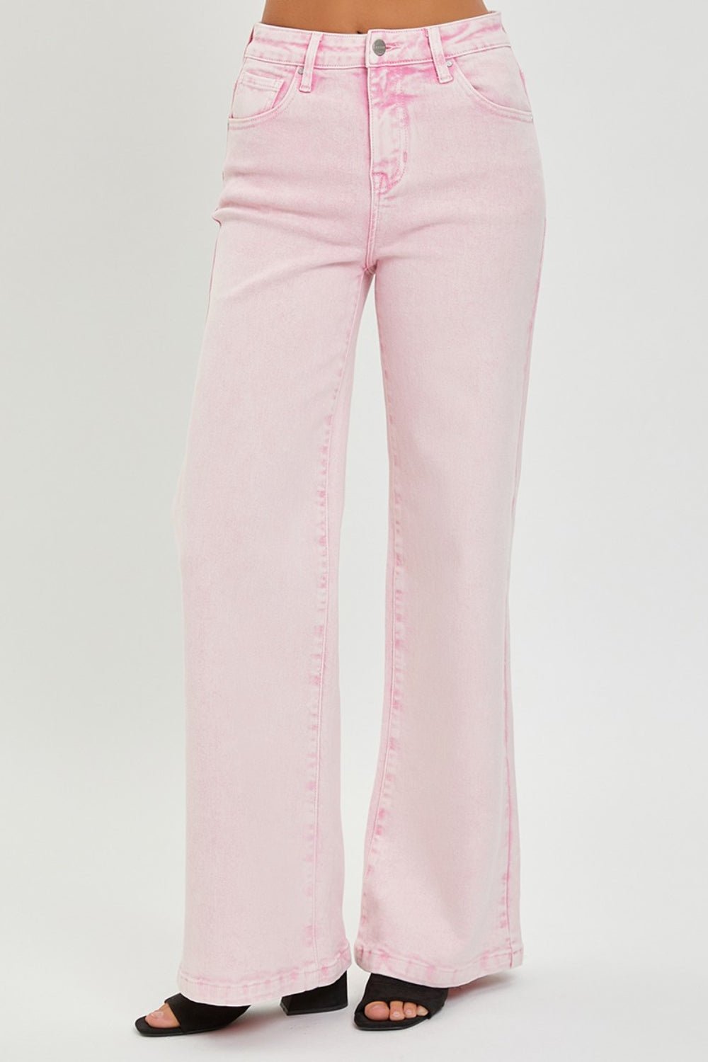 RISEN Full Size High Rise Tummy Control Wide Leg Jeans - jeans - Acid Pink - Bella Bourget