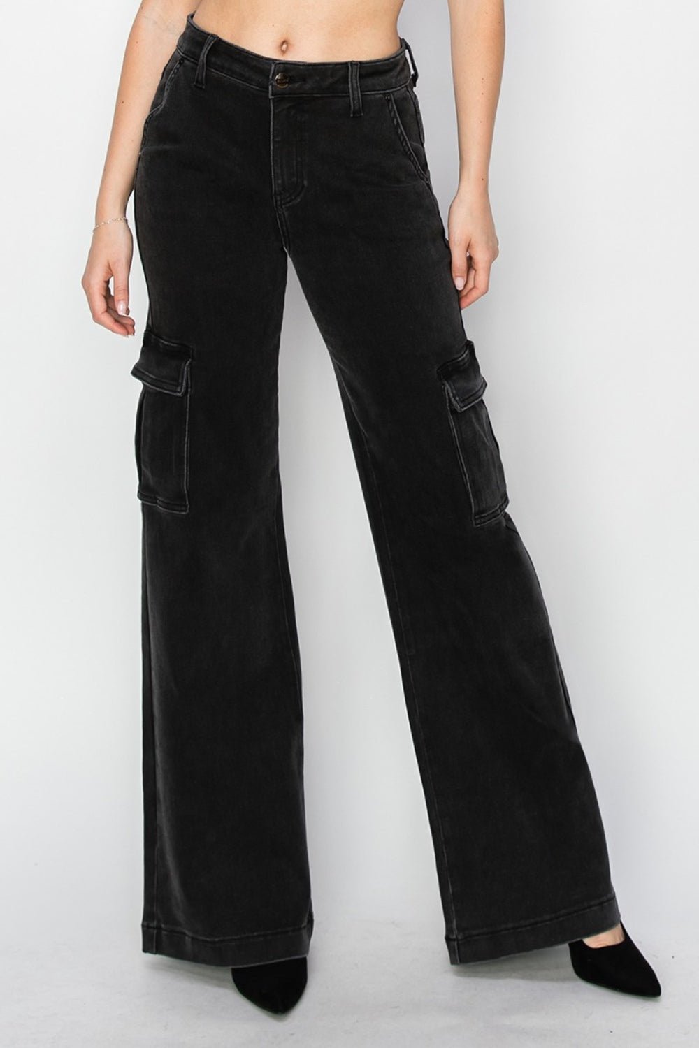 Risen Full Size High Rise Wide Leg Cargo Jeans - Jeans - Black - Bella Bourget