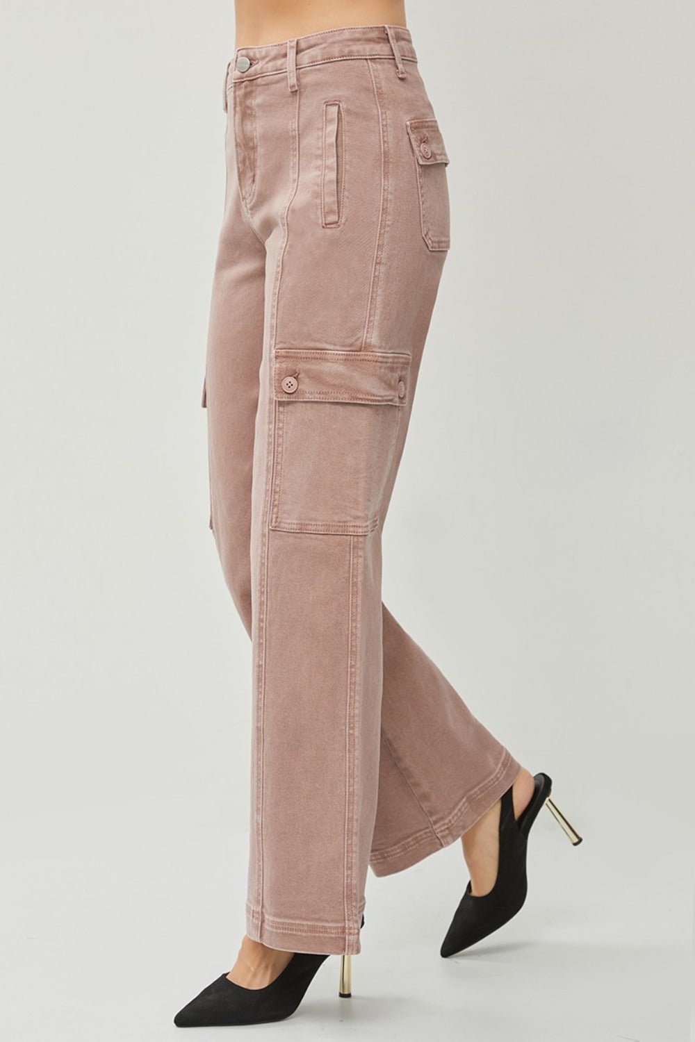 RISEN Full Size High Rise Wide Leg Cargo Jeans - Jeans - Mauve - Bella Bourget