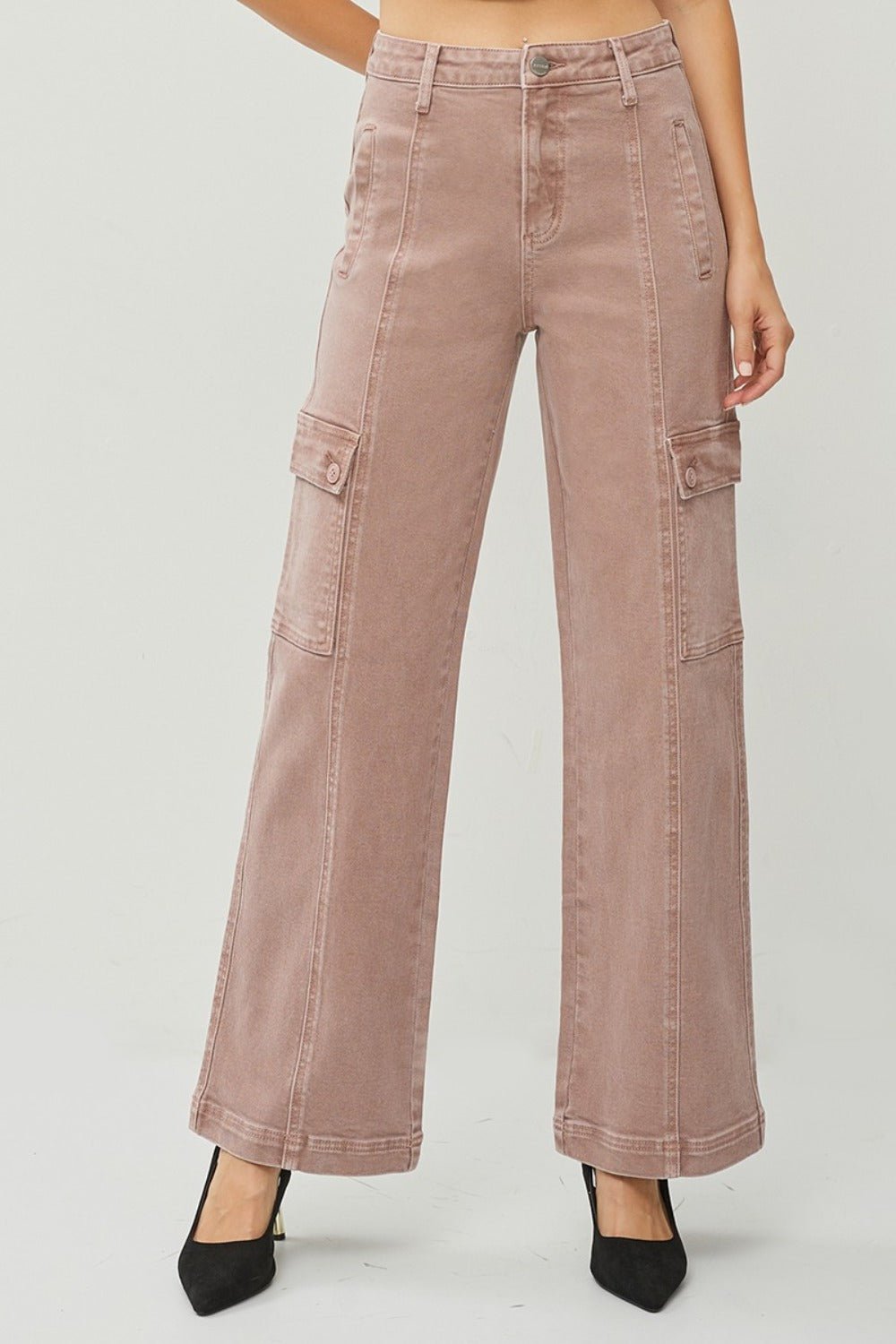 RISEN Full Size High Rise Wide Leg Cargo Jeans - Jeans - Mauve - Bella Bourget