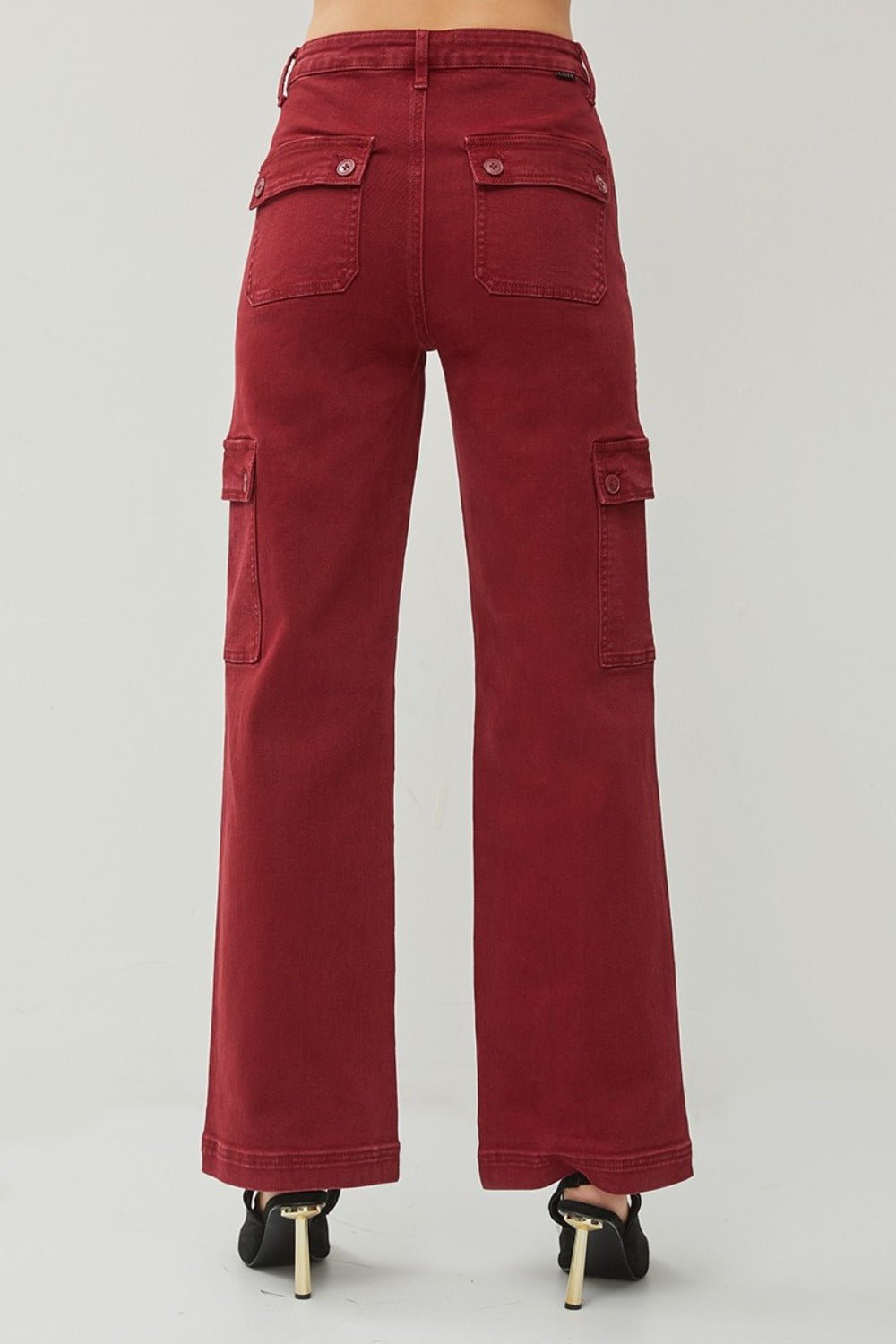 RISEN Full Size High Rise Wide Leg Cargo Jeans - Jeans - Wine - Bella Bourget