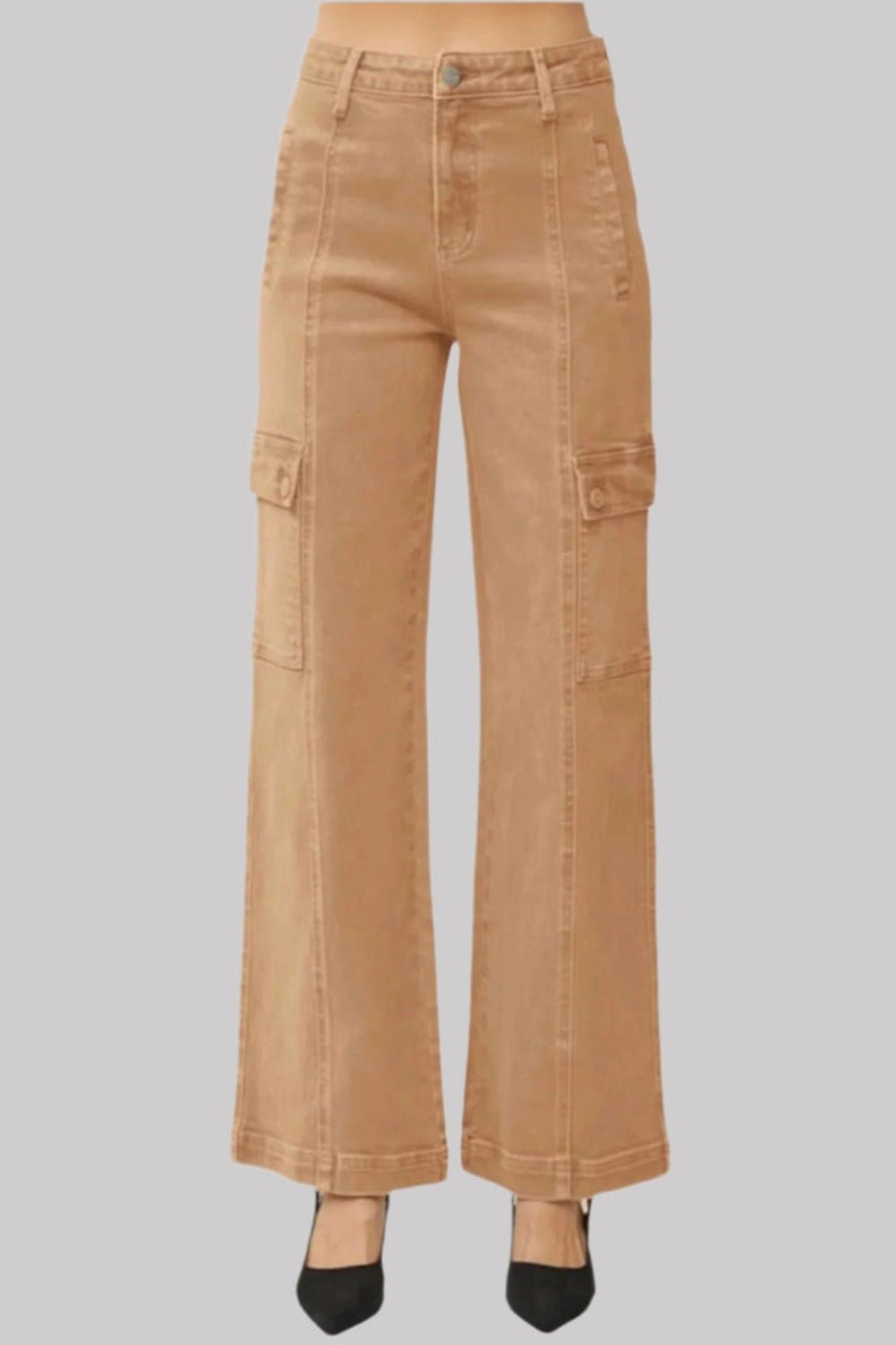 RISEN Full Size High Rise Wide Leg Cargo Jeans - Jeans - Cocoa - Bella Bourget