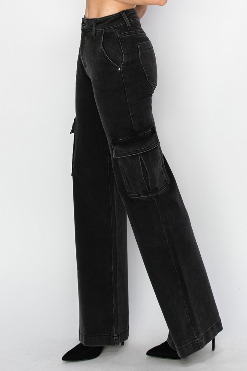 Risen Full Size High Rise Wide Leg Cargo Jeans - Jeans - Black - Bella Bourget