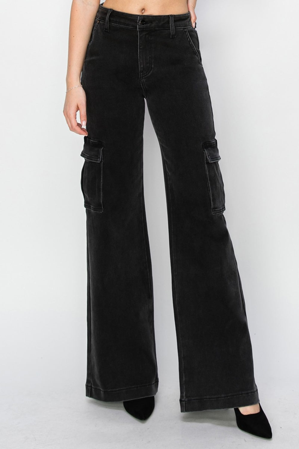 Risen Full Size High Rise Wide Leg Cargo Jeans - Jeans - Black - Bella Bourget