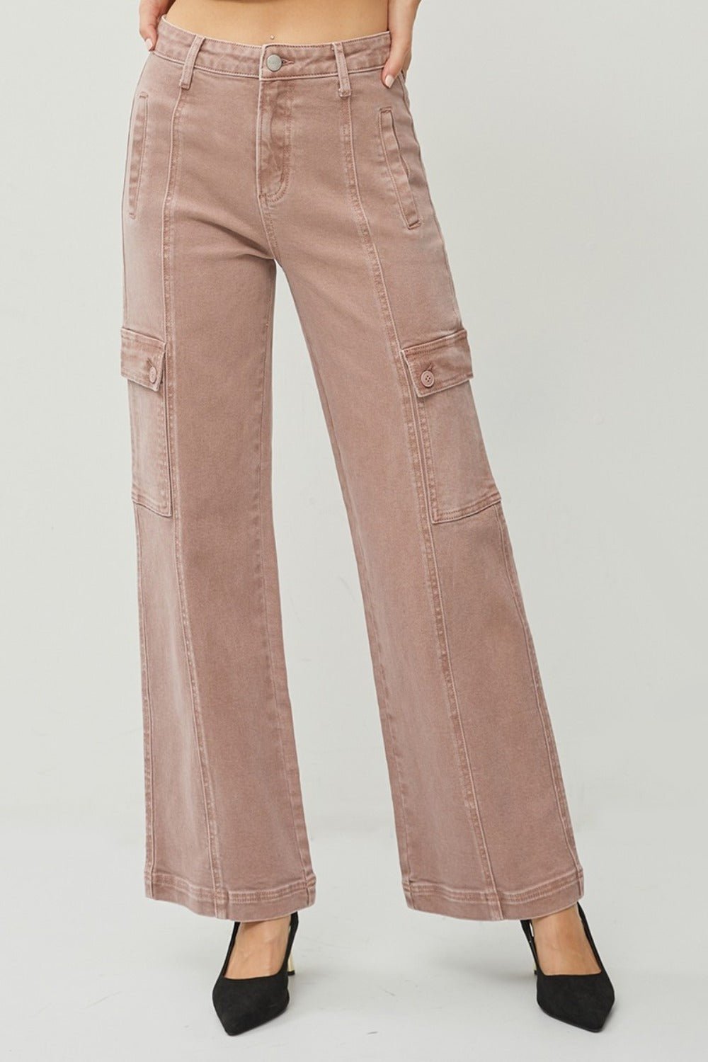 RISEN Full Size High Rise Wide Leg Cargo Jeans - Jeans - Mauve - Bella Bourget