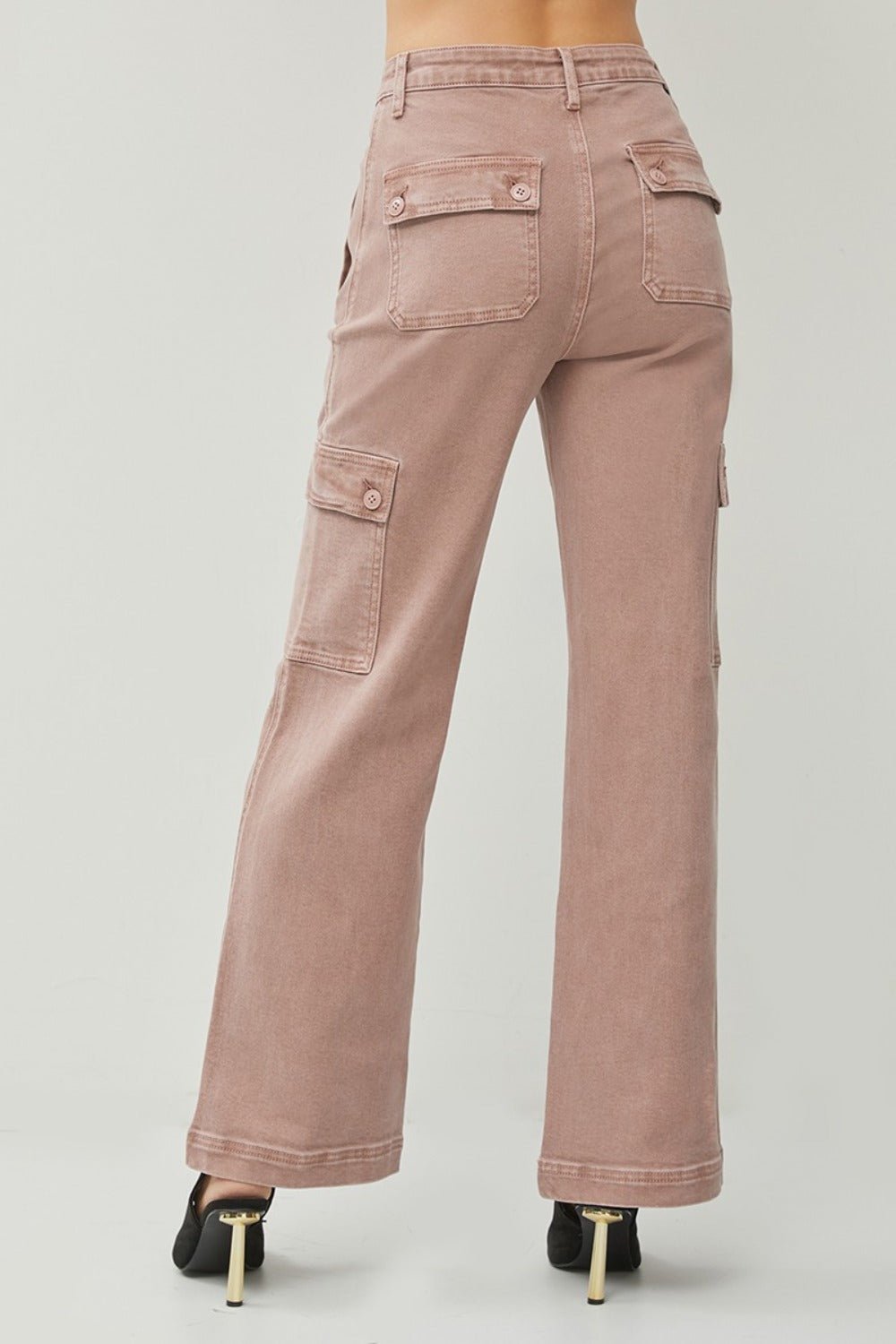 RISEN Full Size High Rise Wide Leg Cargo Jeans - Jeans - Mauve - Bella Bourget