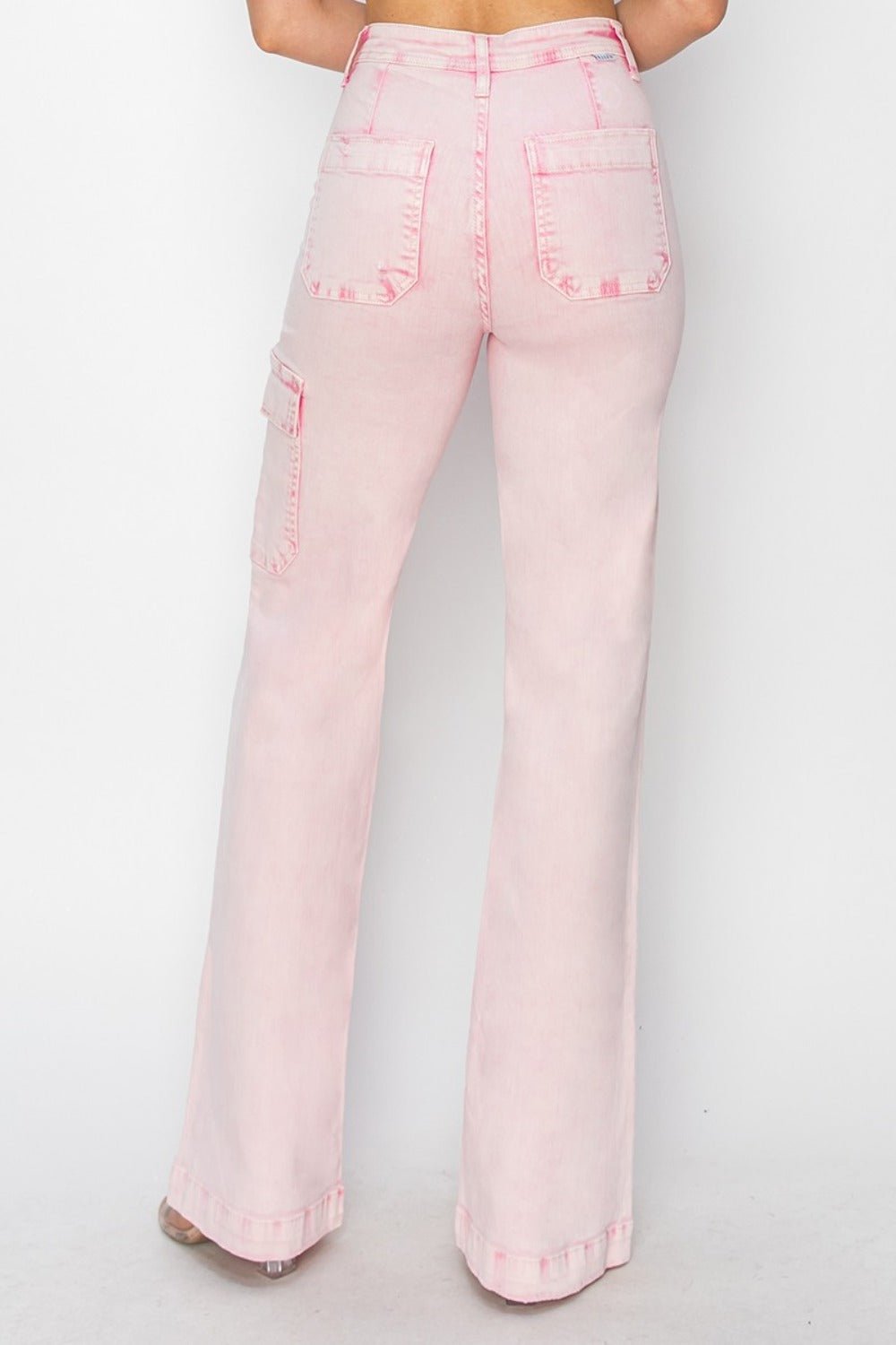 RISEN Full Size High Rise Wide Leg Cargo Pocket Jeans - Jeans - Acid Pink - Bella Bourget