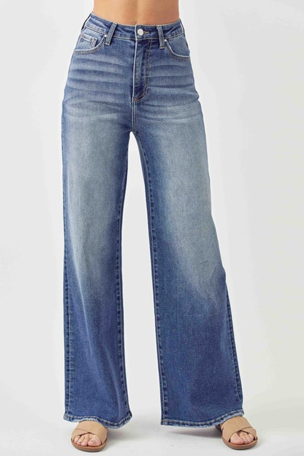 Risen Full Size High Rise Wide Leg Jeans - Jeans - Dark - Bella Bourget