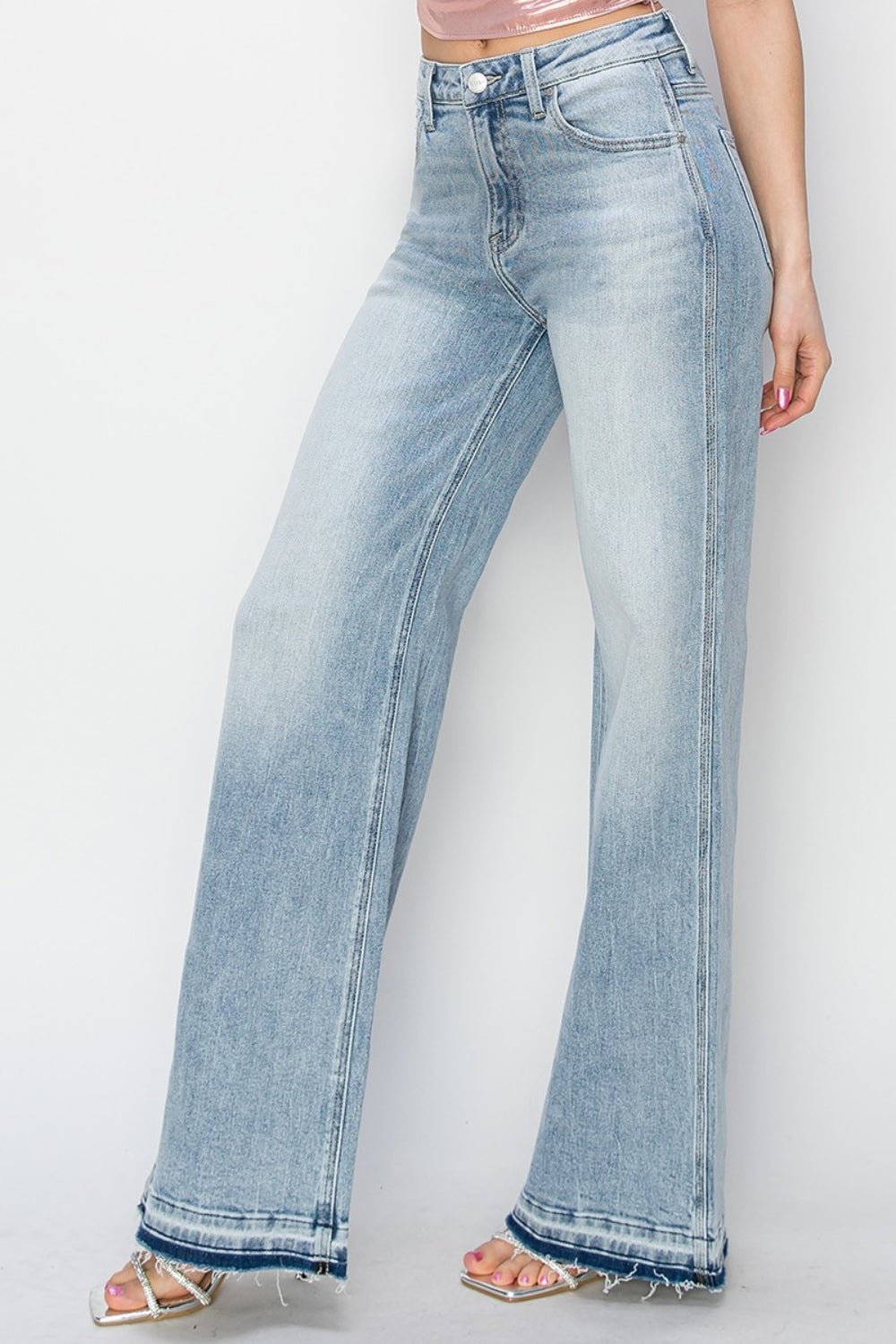 Risen Full Size High Rise Wide Leg Jeans - Jeans - Light - Bella Bourget