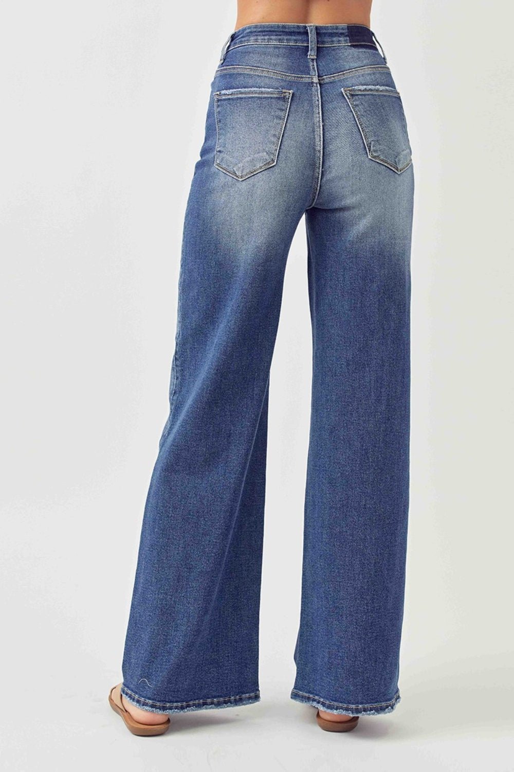 Risen Full Size High Rise Wide Leg Jeans - Jeans - Dark - Bella Bourget