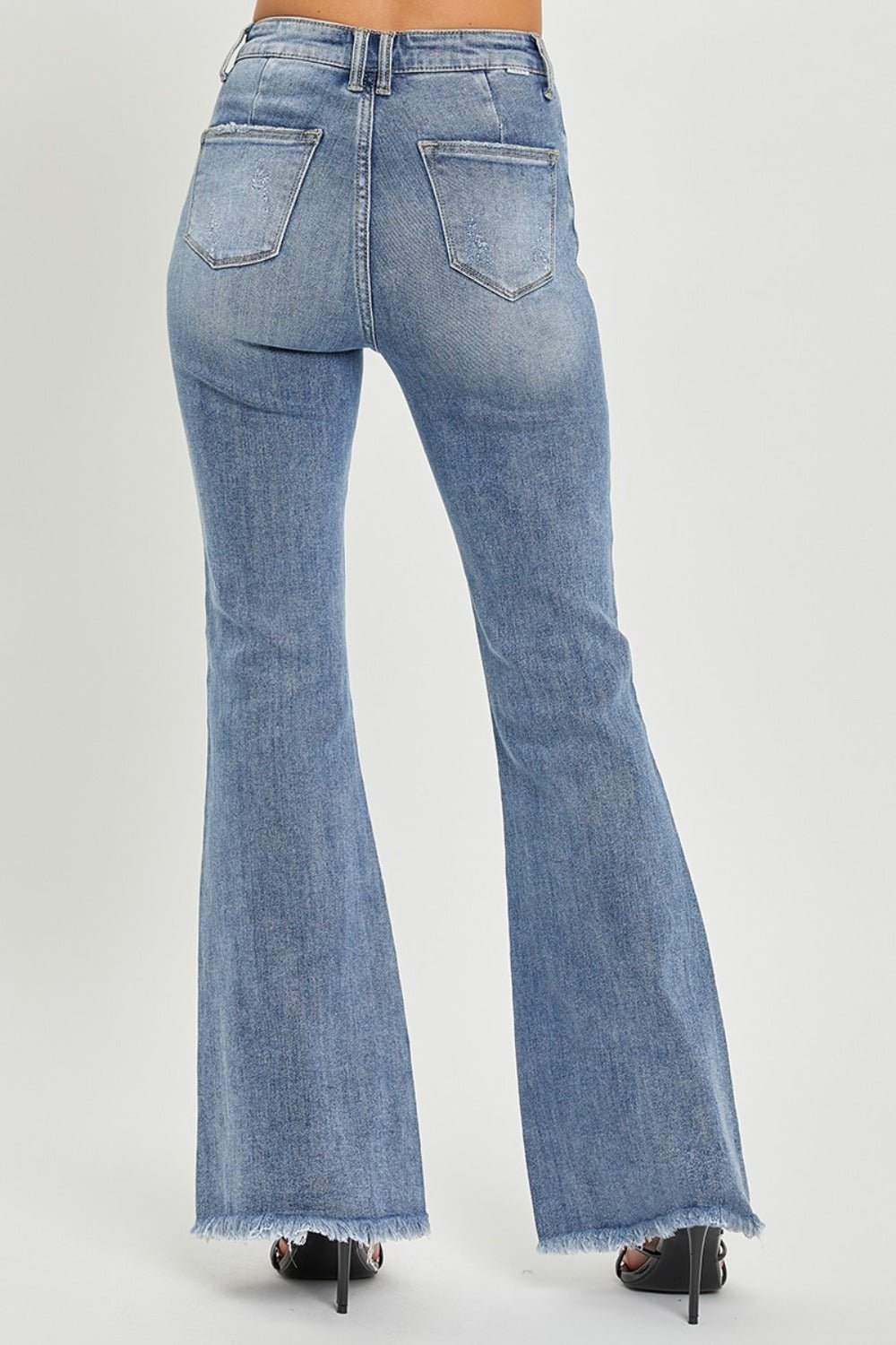 RISEN Full Size High Waist Raw Hem Flare Jeans - Jeans - Medium - Bella Bourget