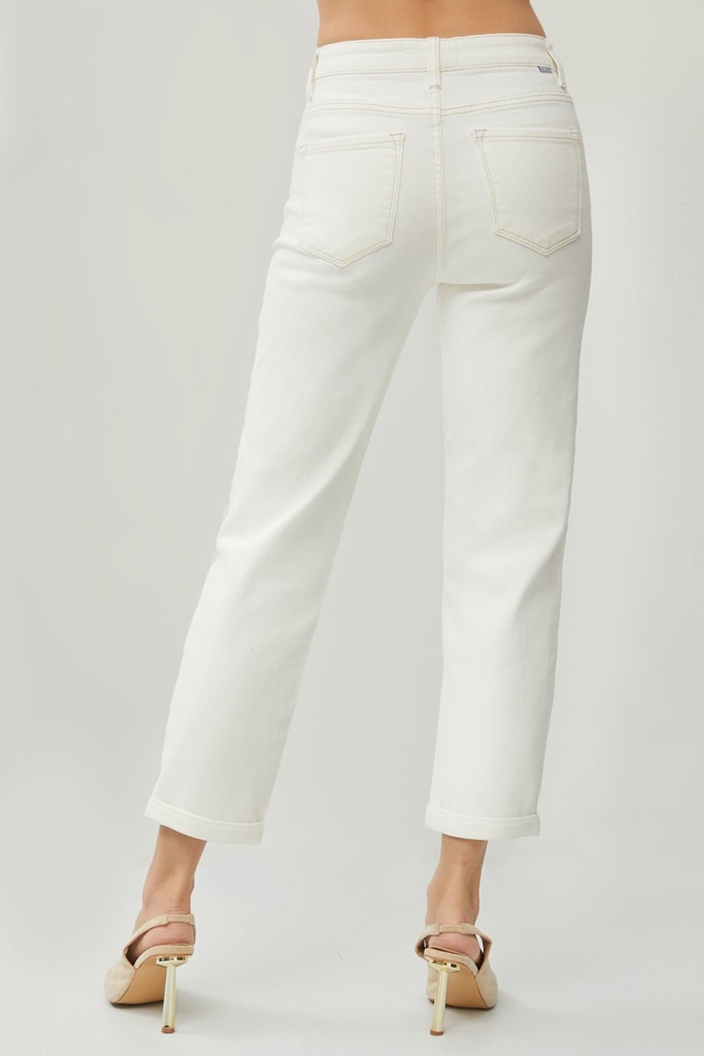 RISEN Full Size High Waist Rolled Hem Straight Jeans - Jeans - Cream - Bella Bourget