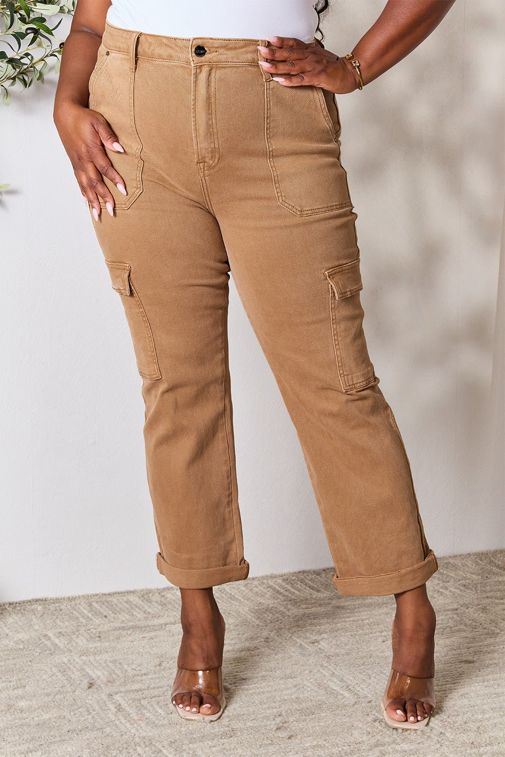 Risen Full Size High Waist Straight Jeans with Pockets - Jeans - Cocoa - Bella Bourget