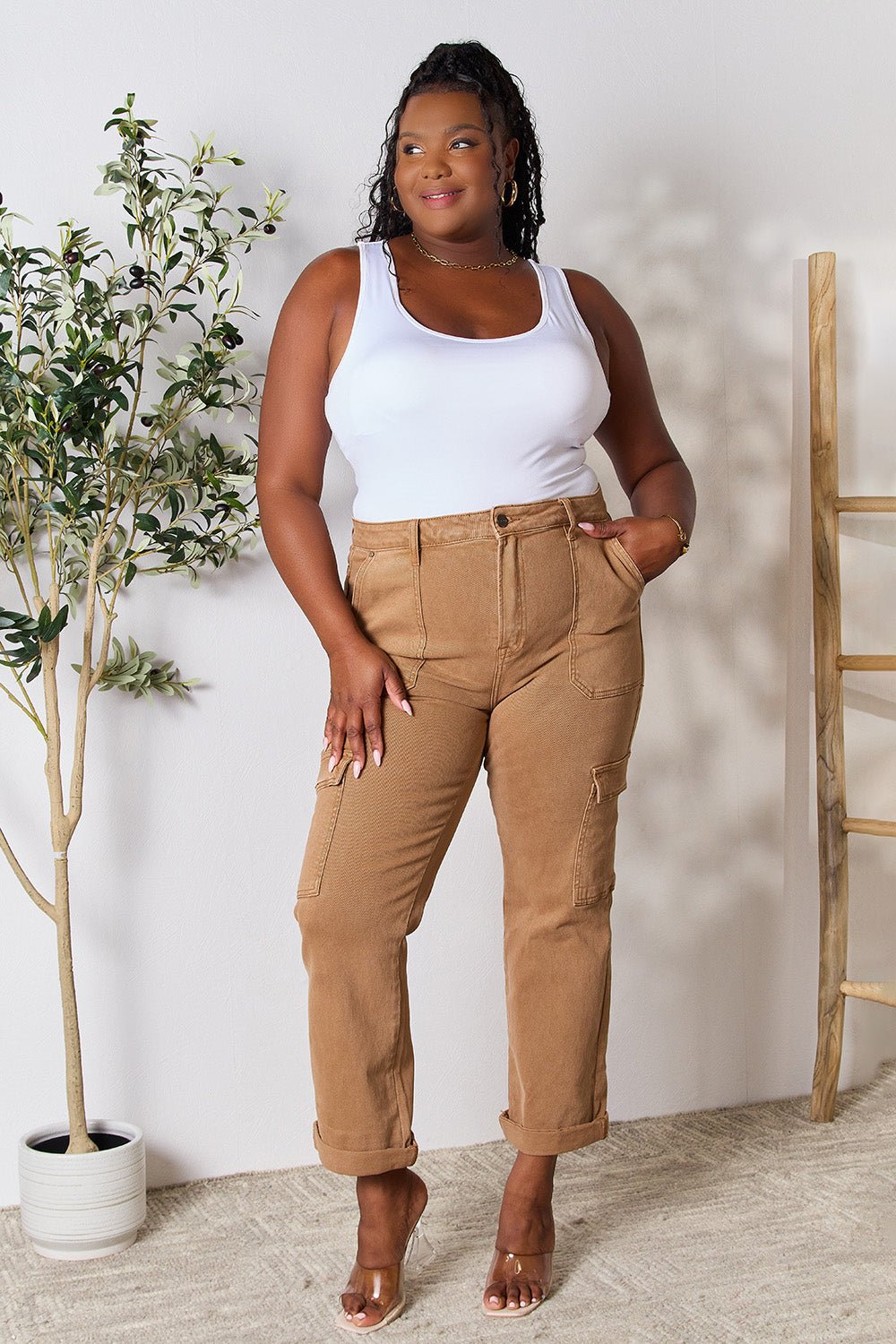 Risen Full Size High Waist Straight Jeans with Pockets - Jeans - Cocoa - Bella Bourget