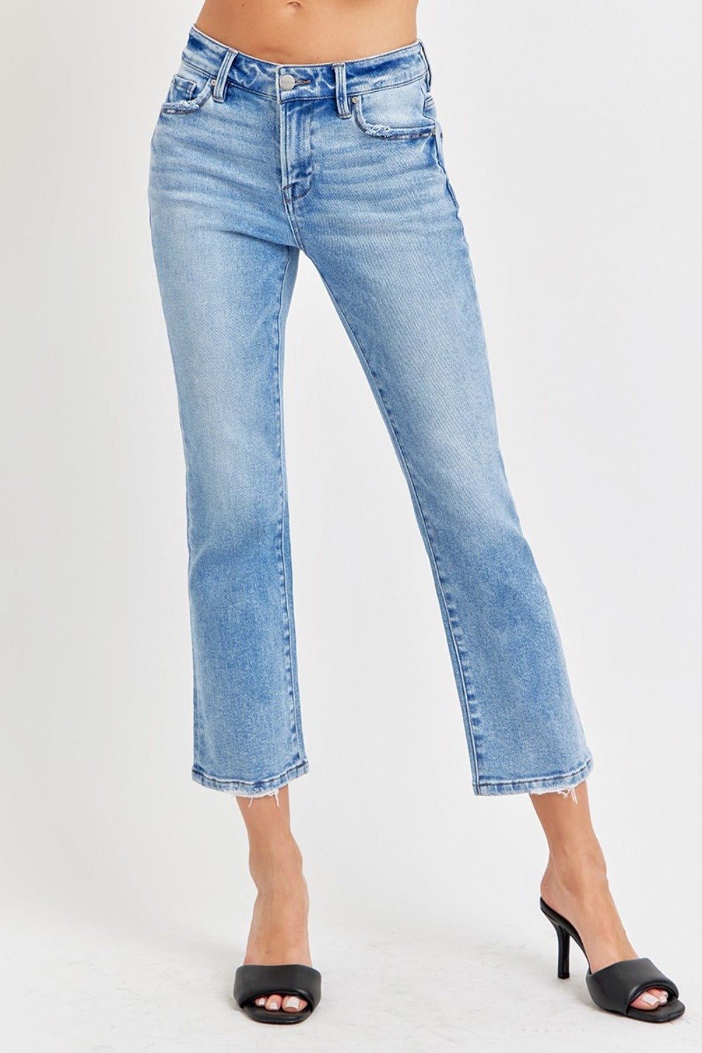 RISEN Full Size Low Rise Crop Slim Straight Jeans - Jeans - Medium - Bella Bourget