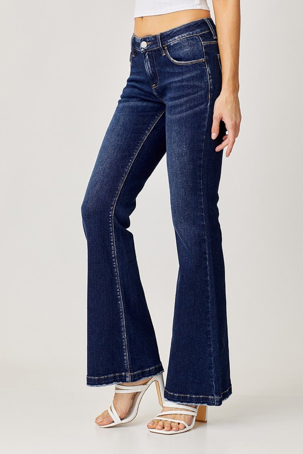 RISEN Full Size Low Rise Flare Jeans - Jeans - Dark - Bella Bourget