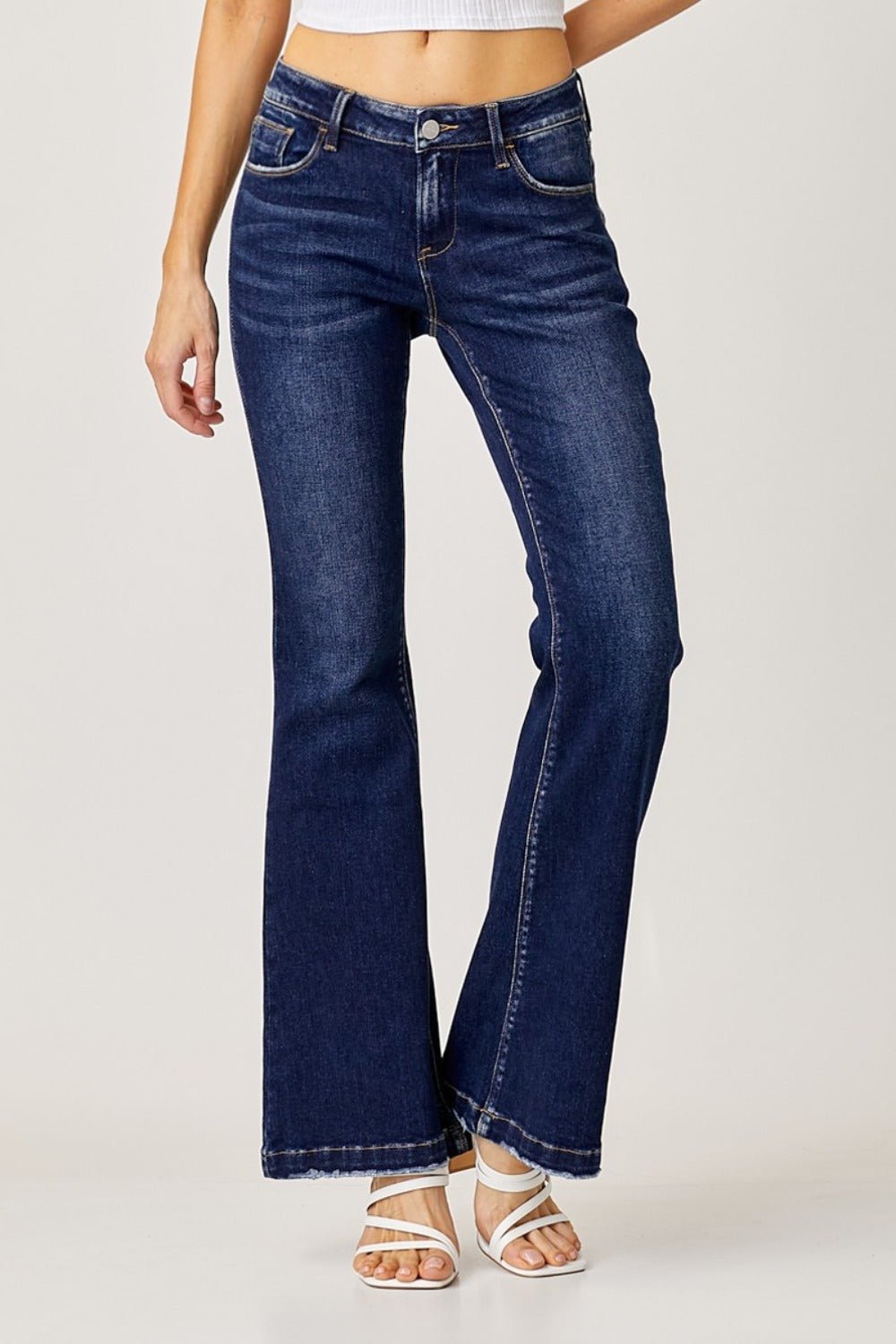 RISEN Full Size Low Rise Flare Jeans - Jeans - Dark - Bella Bourget