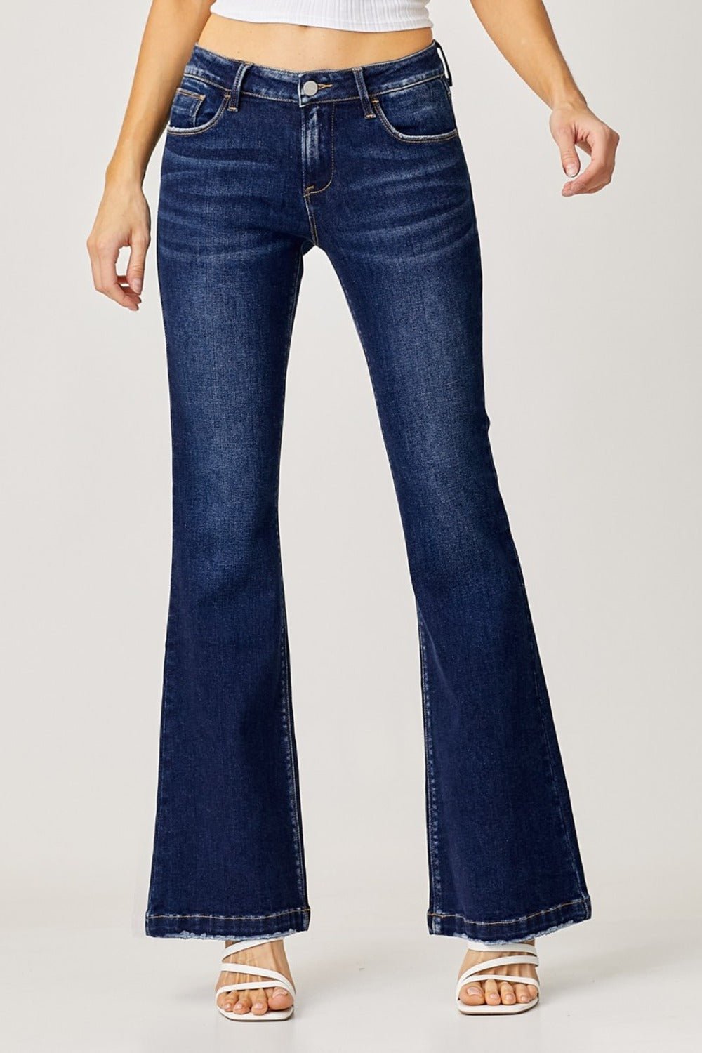 RISEN Full Size Low Rise Flare Jeans - Jeans - Dark - Bella Bourget