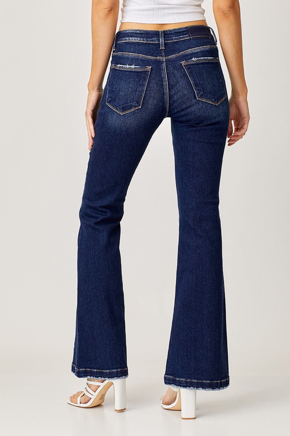 RISEN Full Size Low Rise Flare Jeans - Jeans - Dark - Bella Bourget