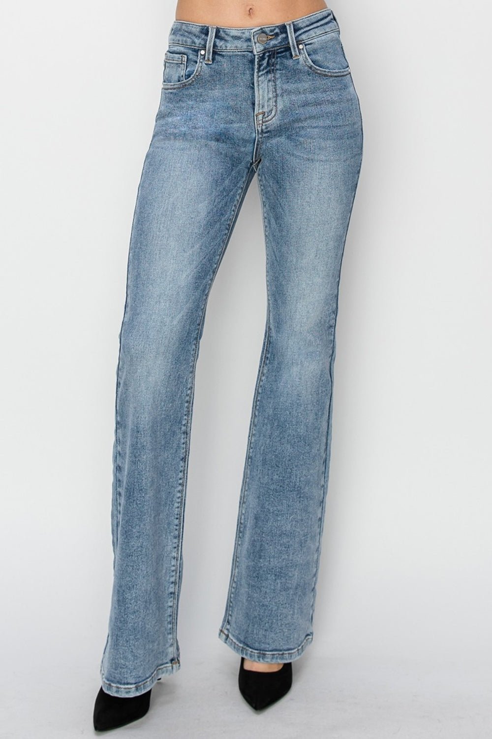 RISEN Full Size Mid Rise Bootcut Jeans - Jeans - Medium - Bella Bourget