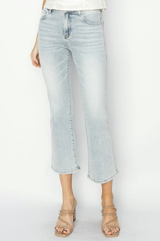 RISEN Full Size Mid Rise Cropped Flare Jeans - Jeans - Light - Bella Bourget